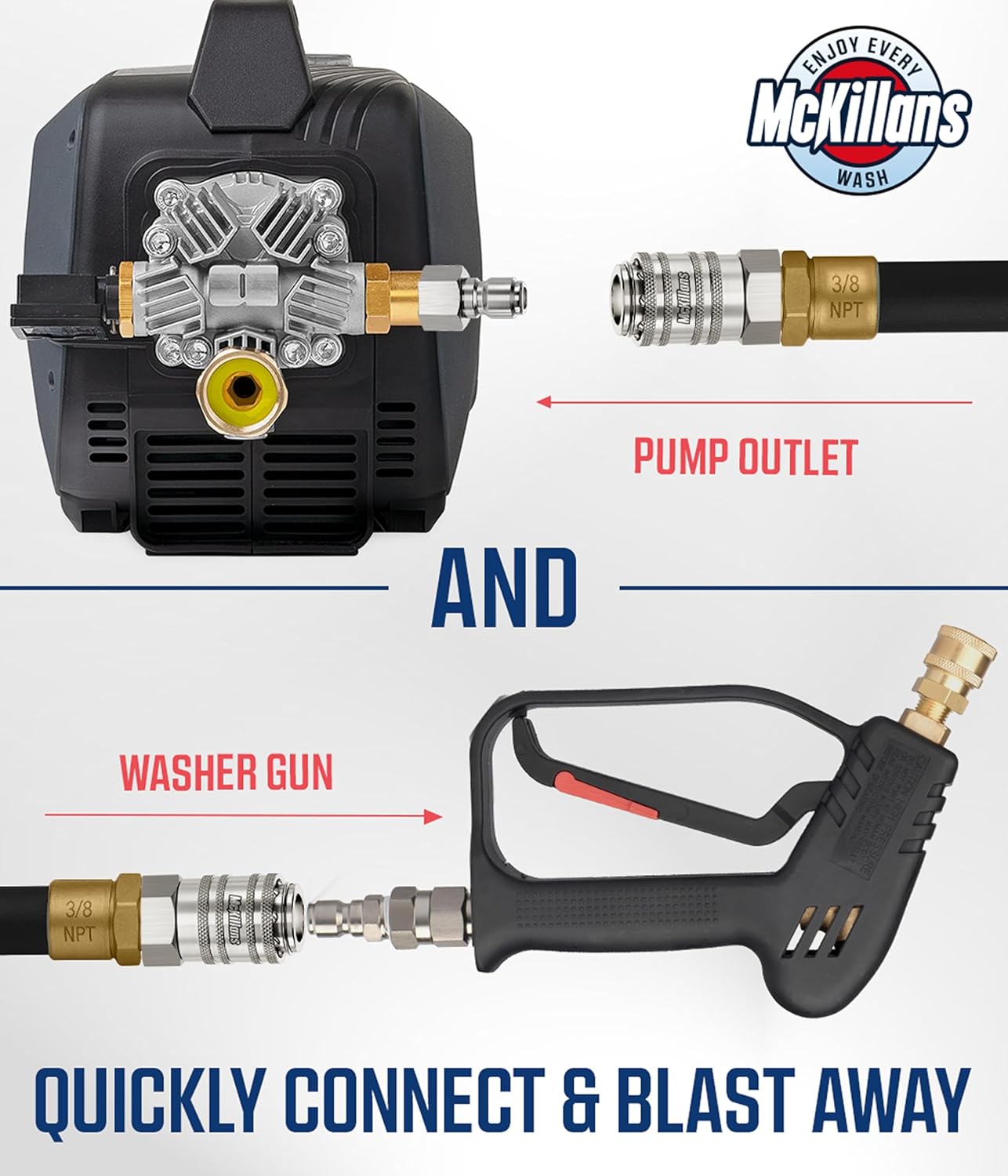 McKillans® Automatic 3/8" NPT Female Quick Connect Fittings - Stainless Steel - 3/8" Pressure Washer Quick Connect Kit - Power Washer NPT 3/8" Quick Connect Fittings - PUSH-TO-CONNECT