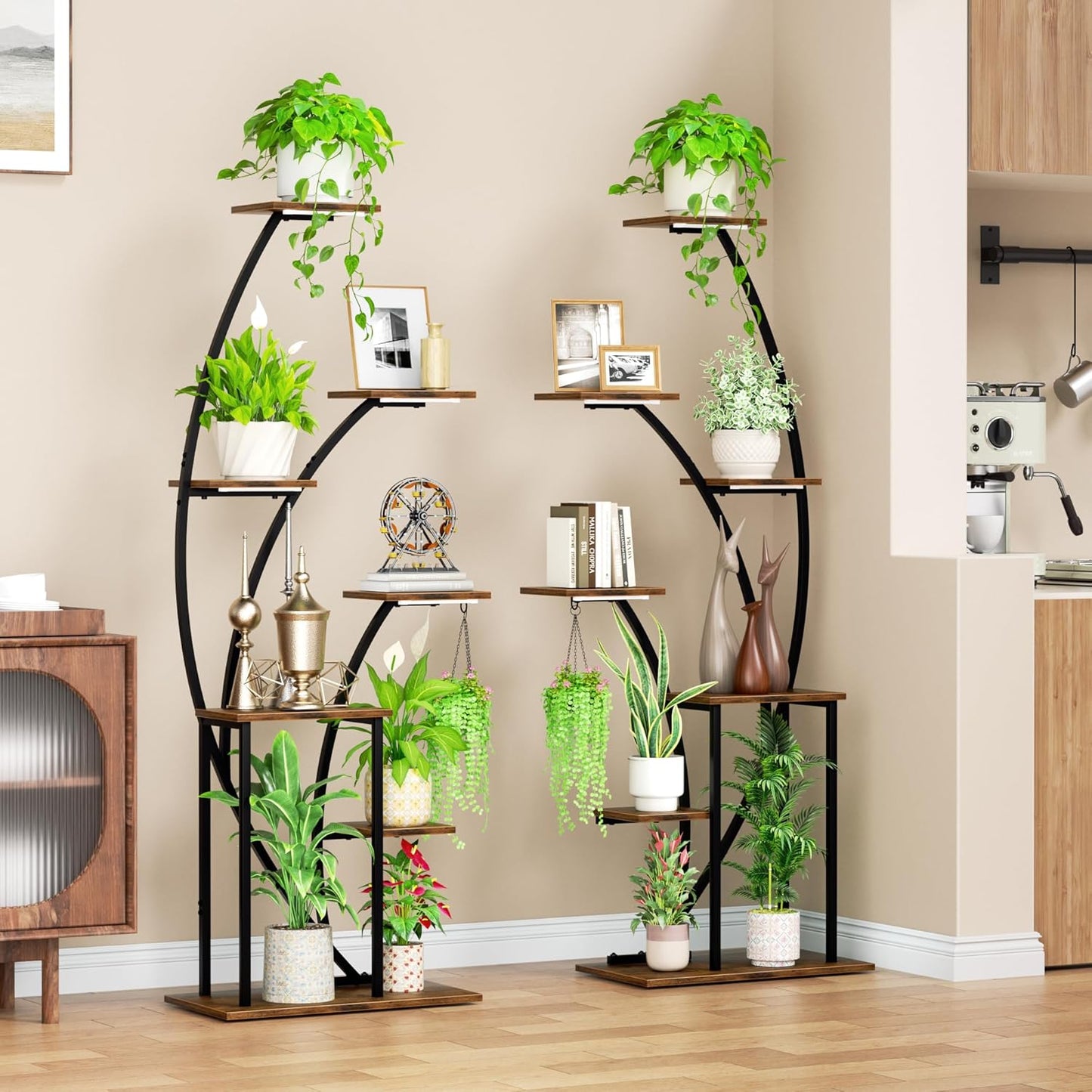 LATIBELL Plant Stand Indoor with Grow Lights, 63'' Tall Indoor Plant Shelf, 2 Pack Corner Plant Stands, 7 Tiered Lighted Flower Stands, Plant Rack Black Display Decorative for Living Room Patio