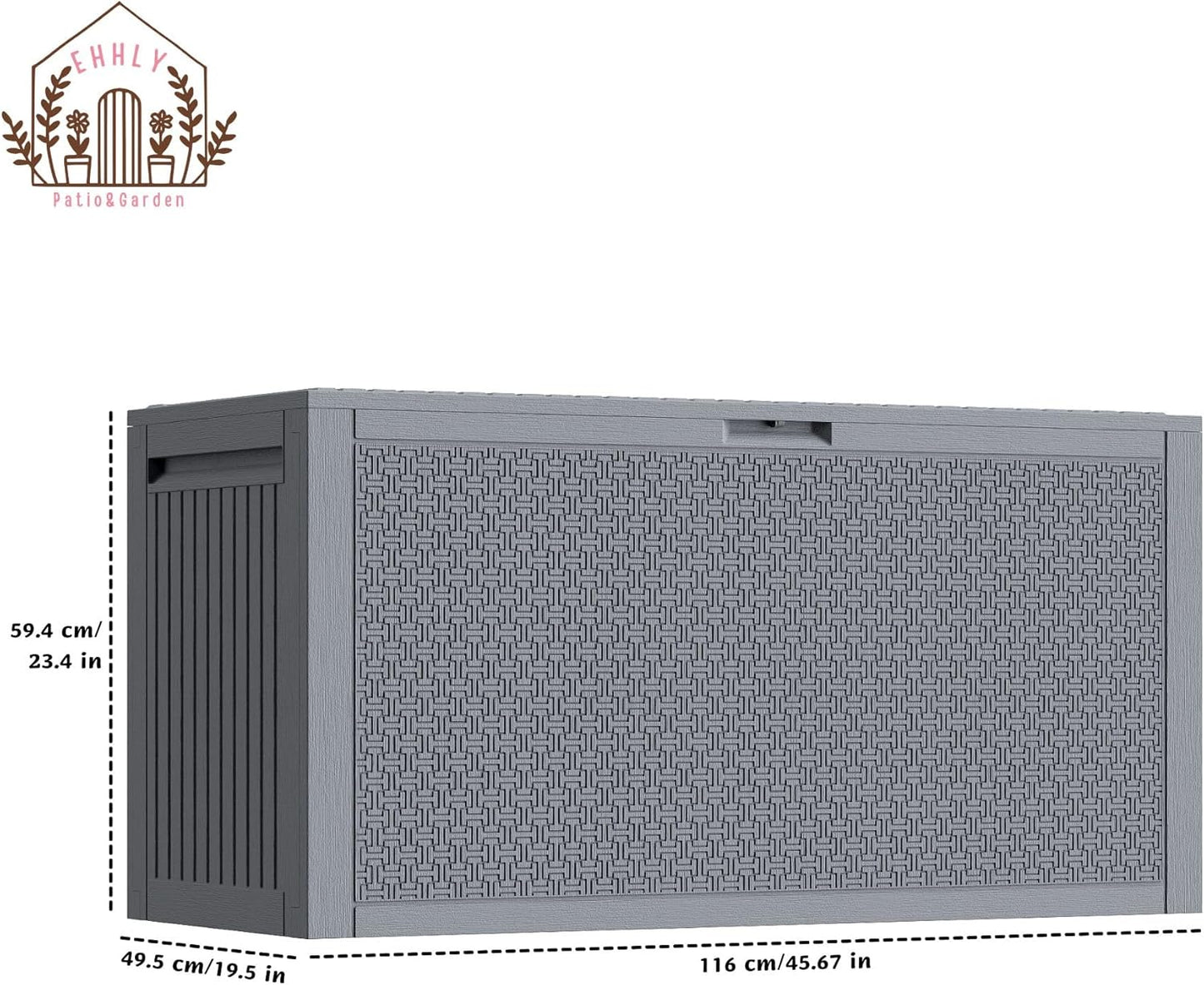 90 Gallon Outdoor Storage Box, Lockable Package Outside Storage Box Waterproof, Patio Cushions Deck Storage Boxes, Rattan Plastic Garden Hose Containers Resin Pool Storage Bins with lids, Grey