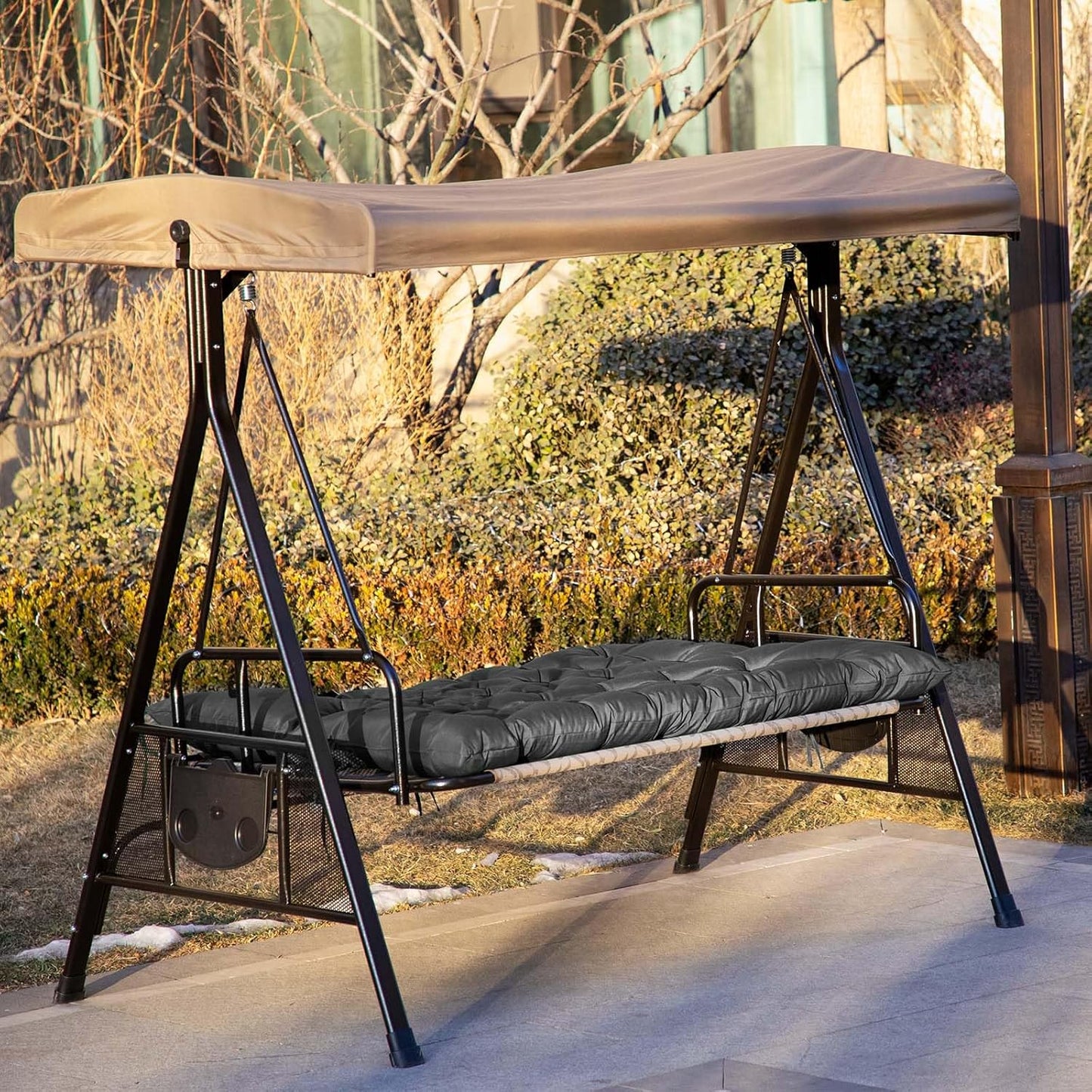 Porch Swing Cushions,Outdoor Cushions 3 Seater Replacement with Backrest, Waterproof Thickened Bench Cushion with Ties for Porch, Patio,Outdoor, Backyard and Garden(Dark Gray 60 * 40 in)