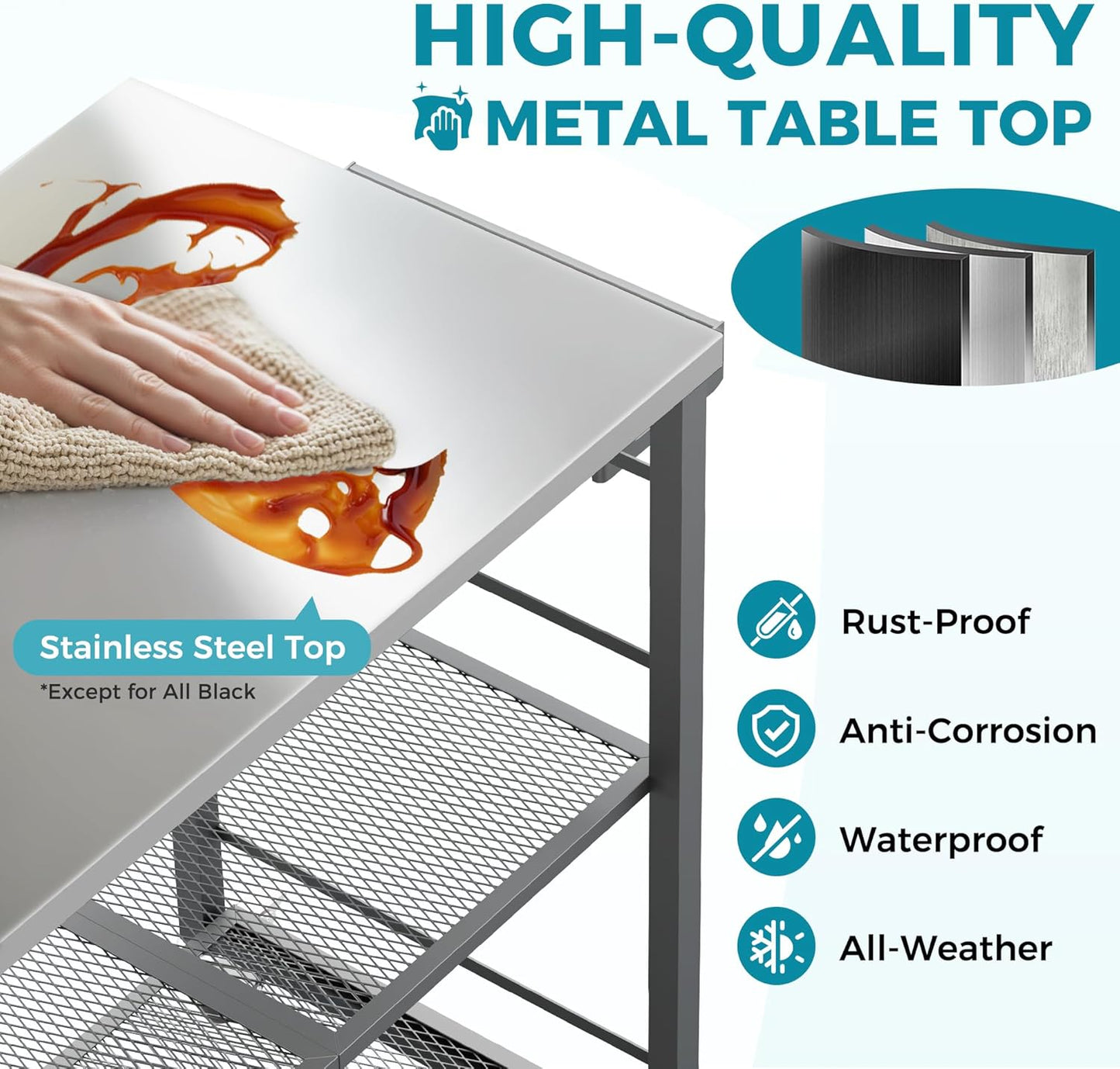 Ciokea Folding Outdoor Grill Cart with Wheels, 3-Shelf Grill Table with 27x18 in Stainless Steel Top, Rolling Pizza Oven Stand, Metal Portable Cart for BBQ Patio Camping (Grey)