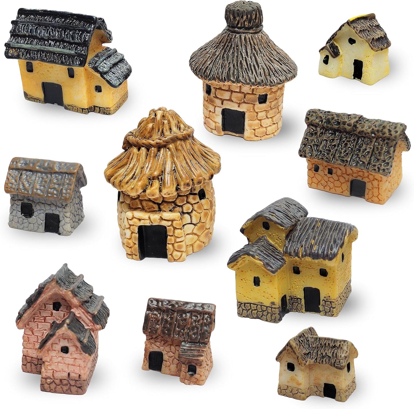 10PCS Mini House Miniature Resin House Figurines Small Village Cottage Fairy Garden Accessories Outdoor Micro Landscape Decor Mini Garden Lawn Terrariums Plant Pots Ornament