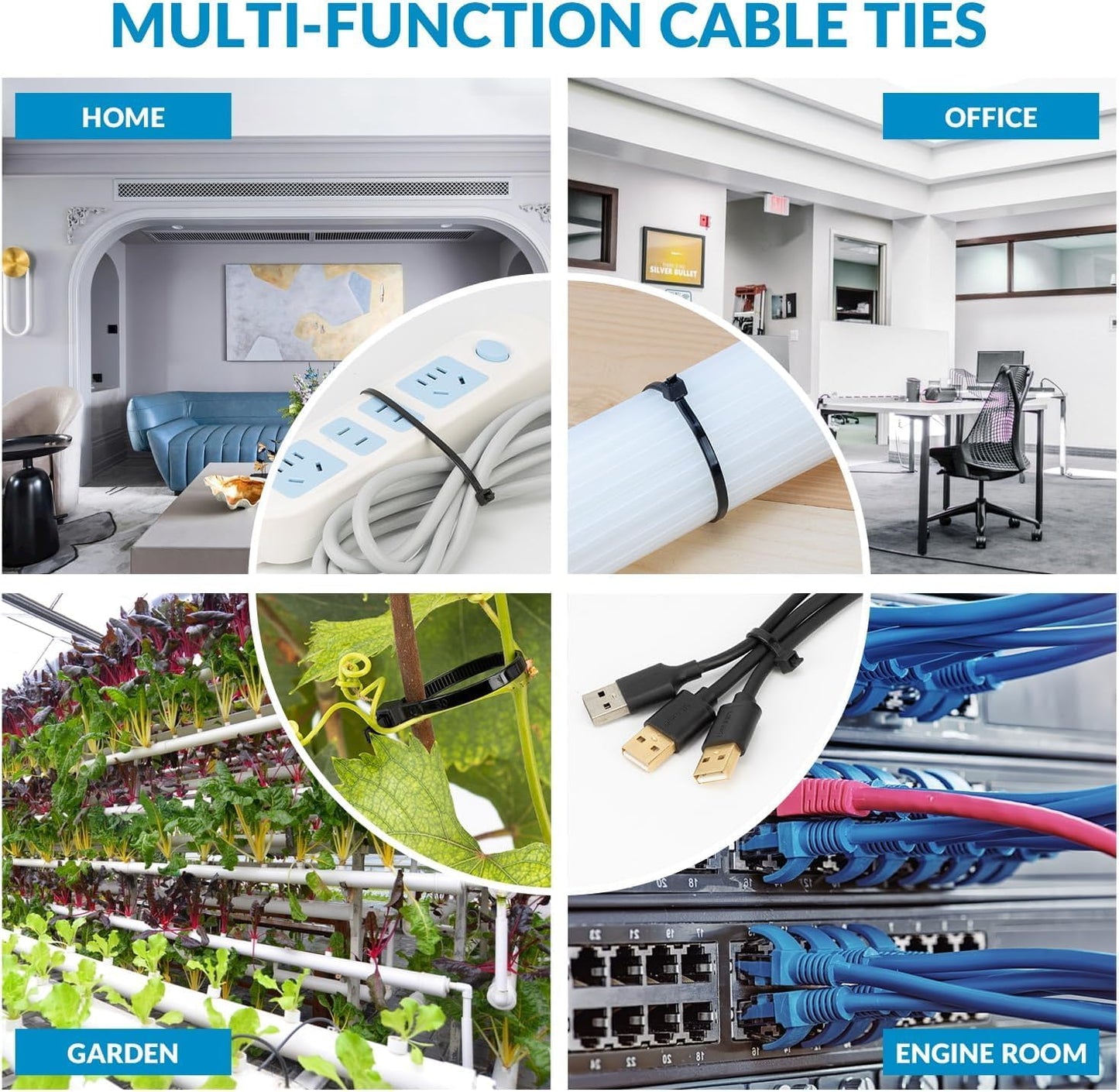 XINGO 5000 PCS White Zip Ties 8 Inch, 60 LBS Tensile Strength, Self-Locking Nylon Plastic Nylon PA66 Wire Ties for Indoor and Outdoor Use