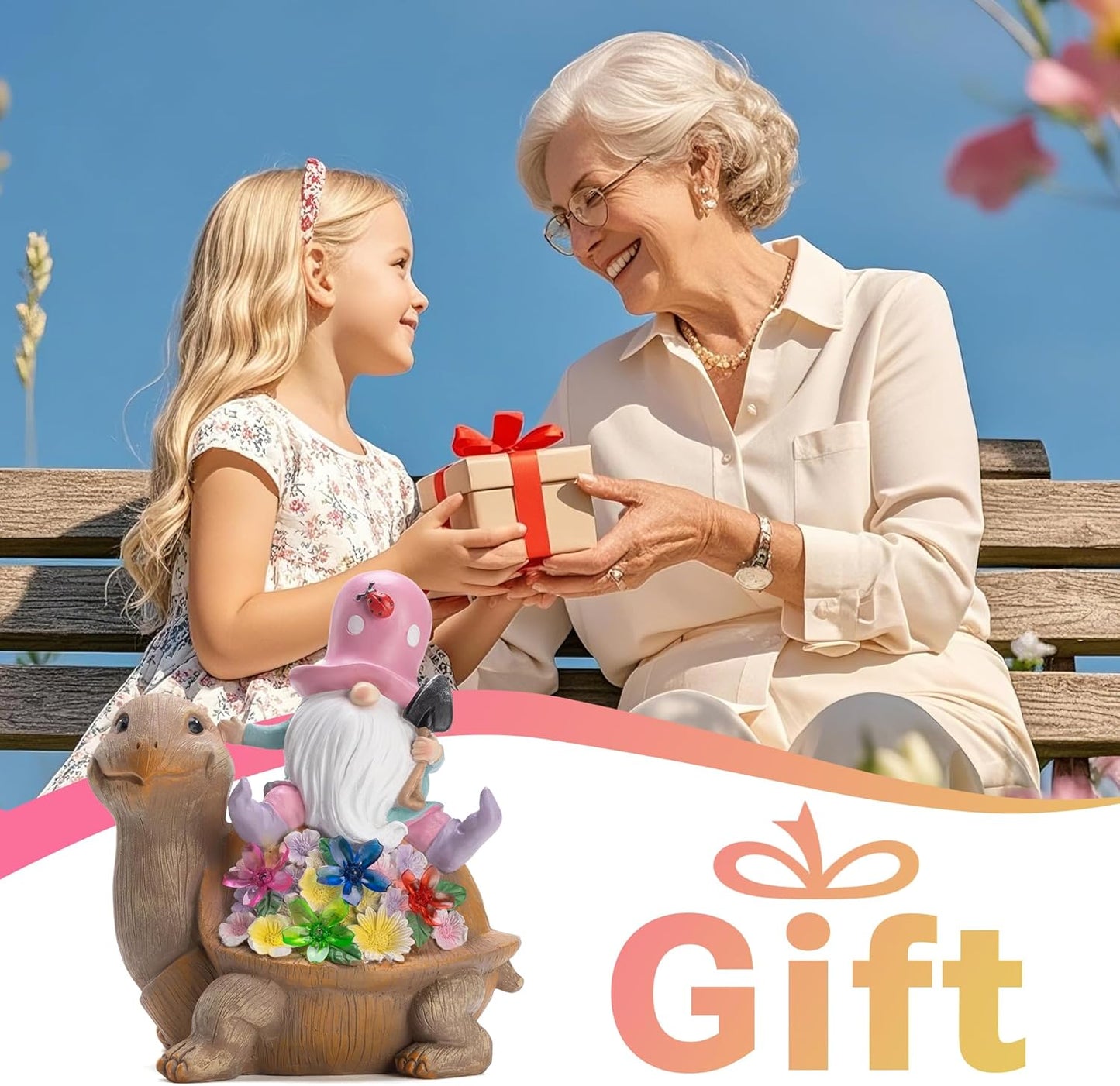 Solar Garden Outdoor Statue Turtle Gnome with Succulent and LED Light - Patio,Lawn,Garden,Tortoise Statue for Patio,Unique Housewarming Gifts