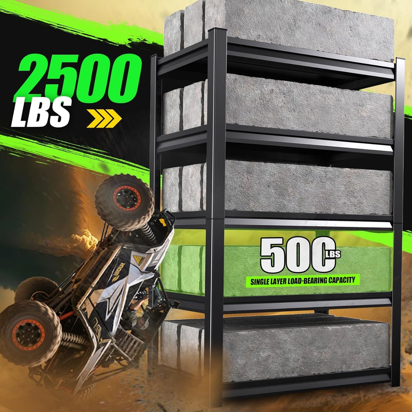 72”H Garage Shelving 2500LBS Adjustable Storage Shelves,5 Tier Metal Steel Heavy Duty Shelving Unit, Industrial Utility Rack Shelf, Storage Organize for garage, Basement ,Black ,72''H*35.4''W*15.7''D