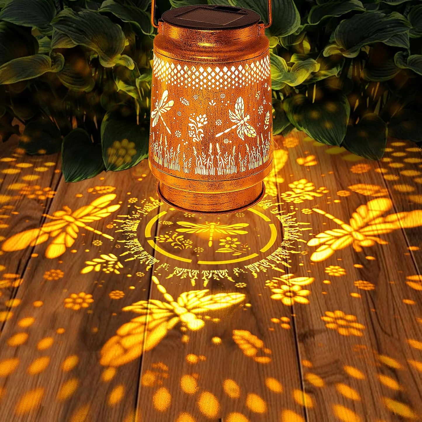 2 Pack Solar Lanterns Outdoor Waterproof Dragonfly Garden Decor, Birthday Gifts for Women Mom Grandma Hanging Solar Lights Metal LED Decoration with Shepherd Hook Outside for Yard Porch Lawn Patio
