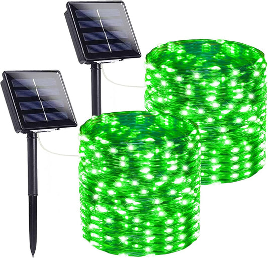 St. Patrick's Day Green Solar String Lights Outdoor, 2-Pack 72FT 400 LED Solar Fairy Lights, Copper Wire Twinkle Light for St. Patrick's Day Decorations Bedroom Party Garden Patio Tree (Green)