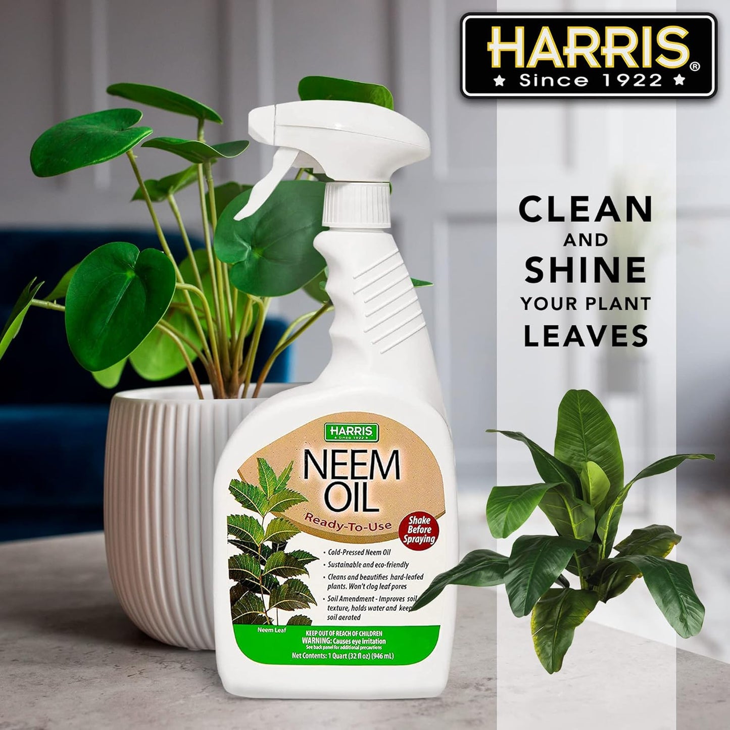 HARRIS Neem Oil Spray for Indoor and Outdoor Plants, Cold Pressed Ready to Use, 20oz