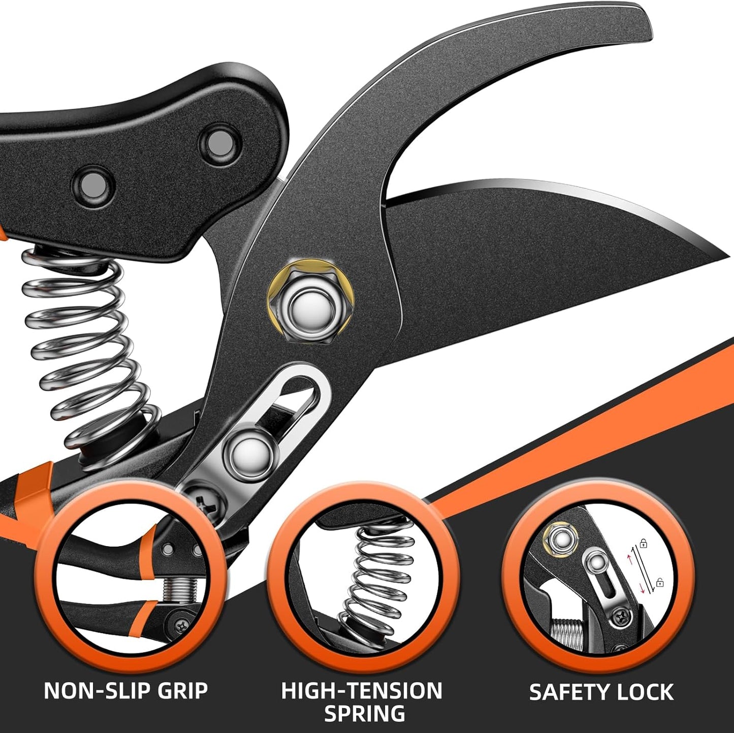 Pruning Shears for Gardening, 8.5" Professional Bypass Garden Scissors & Hedge Clippers for Branch, Plant Trimming, Heavy Duty Hand Pruner【Titanium Blade】【Arthritis Friendly】【Ergonomic Handle】