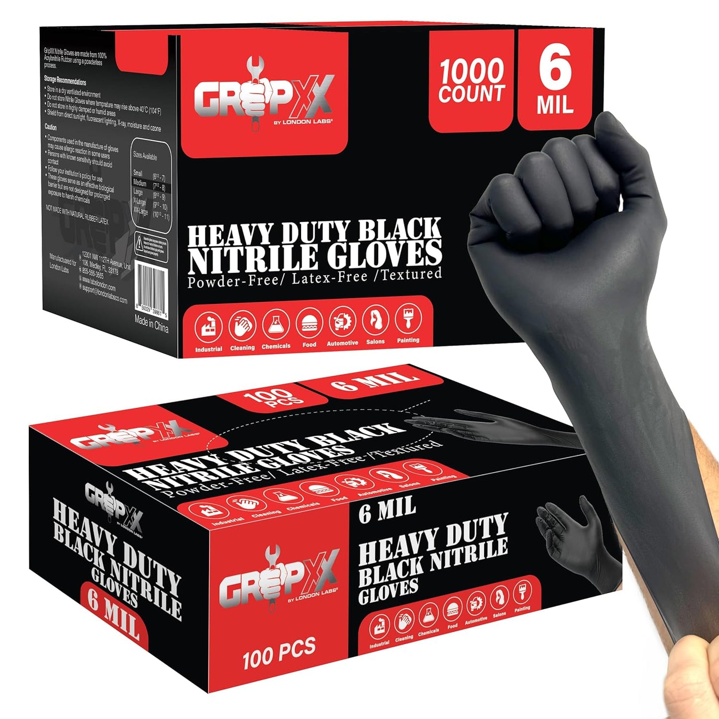 Heavy Duty 6 Mil Black Nitrile Gloves - Disposable, Latex & Powder Free | Mechanic, Food Prep & Tattoo | Rubber Gloves for Cooking, Cleaning & Household |Bulk Case of (1000)