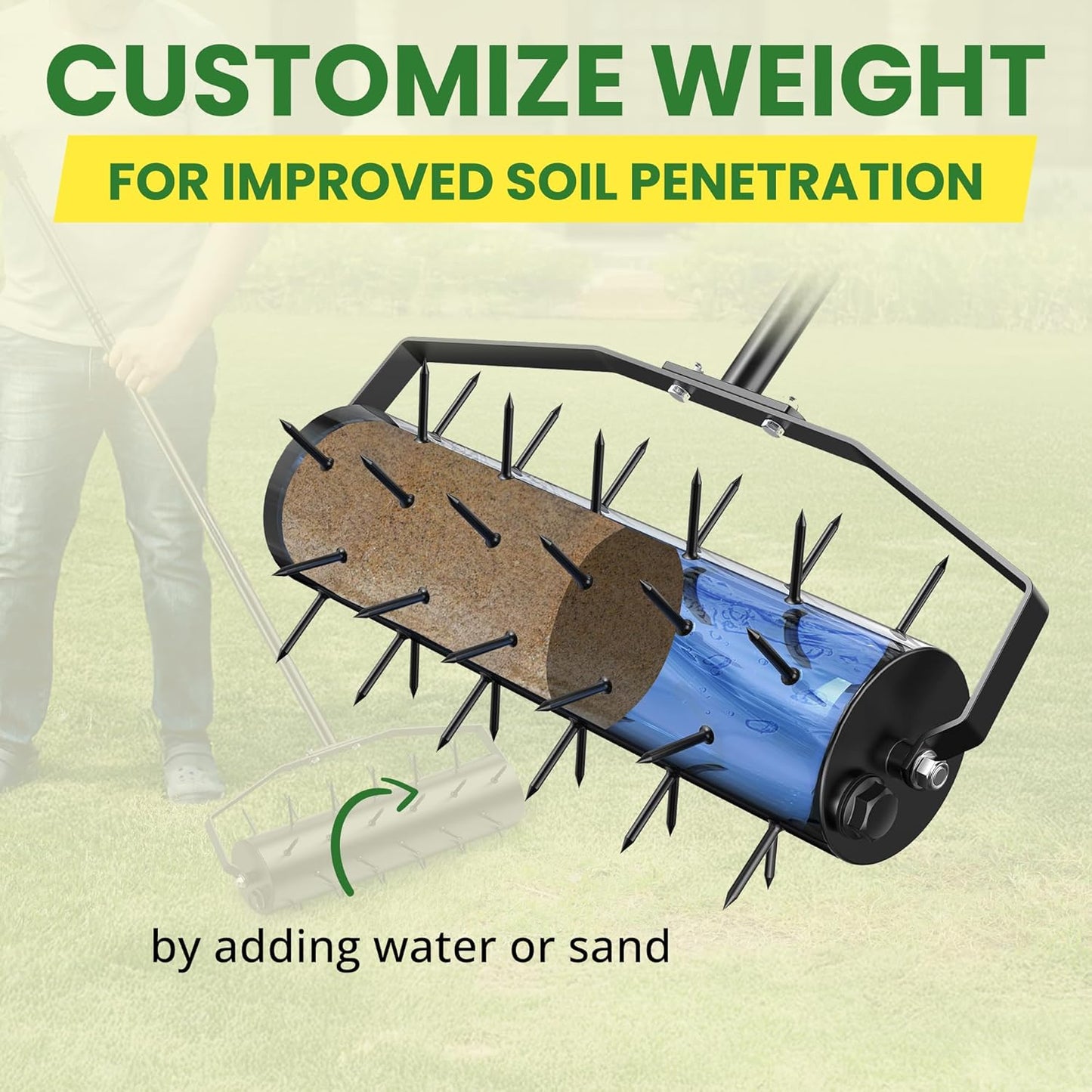 Manual Roller Lawn Aerator,Heavy-Duty Hand Lawn Aerator with Pre-Attached Spike for Yard and Garden,Easy-to-Assemble Lawn Aerator Tool for Compact Soil,Lawn Aerator for Lawn Care (Black)