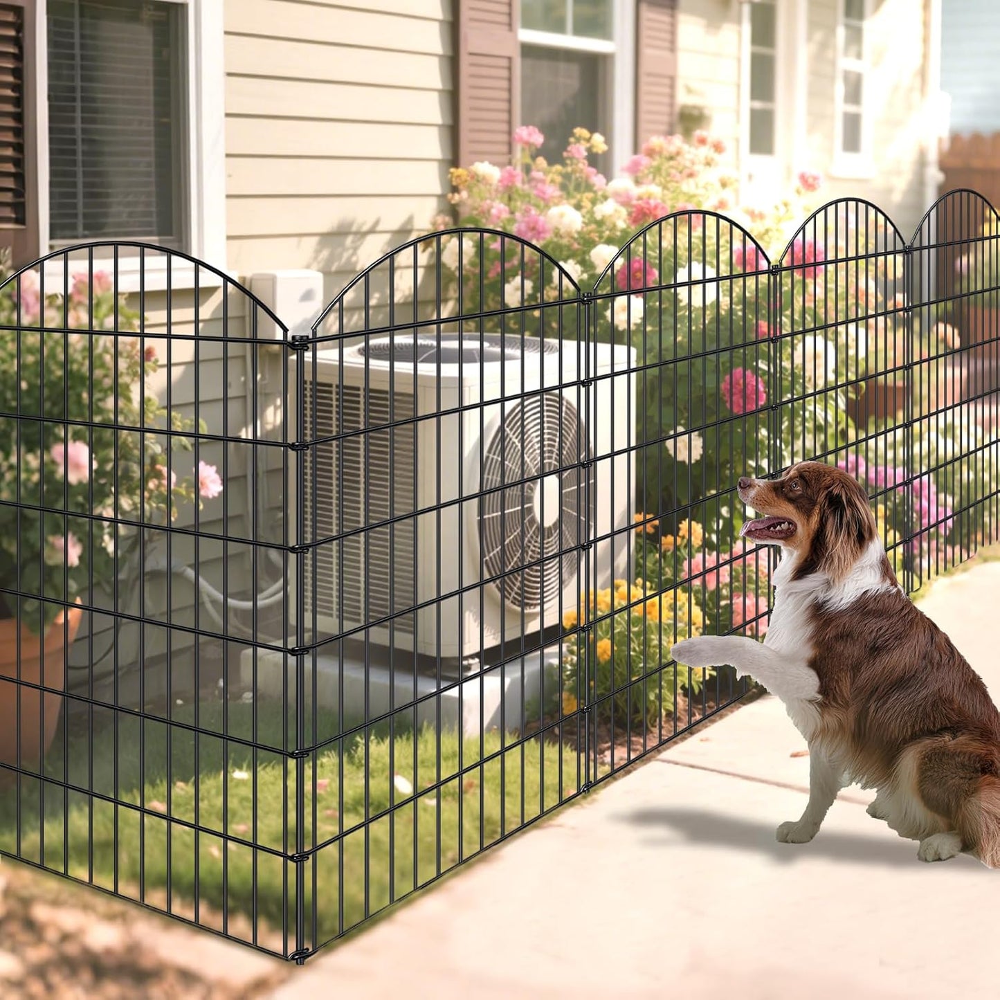 Metal Garden Fence 48in (H) x 12.7ft (L), 5 Panels + 6 Stakes Dog Fence Border Fence Animal Barrier, No Dig Garden Fencing for Yard Flower Bed Lawn Patio Outdoor, CTW4805 Black