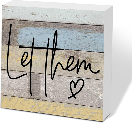 Let Them Wooden Sign, Office Decorations for Work, Let Them Mental Health Rustic Wood Box Signs 5x5 Inch, Desk Shelf Tabletop Decor for Home Cubicle Decor, Office Gifts for Coworkers Women, 13