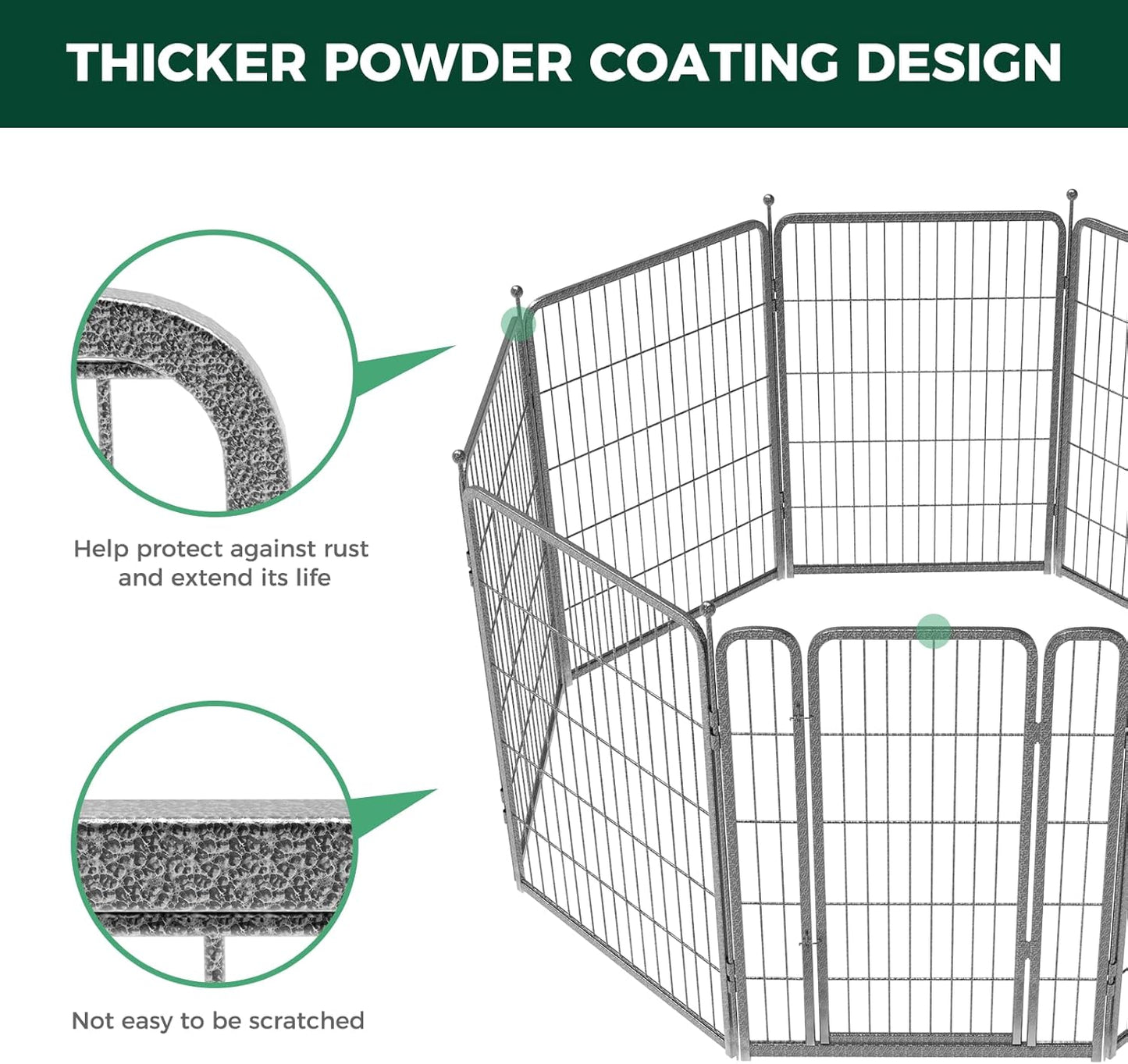 FXW Garden Fence Outdoor for The Yard – 40in(H) x 18.2ft(L) Heavy Duty Metal Animal Barrier for Dog and Rabbit, Decorative Dog Fence, 8 Panels, Silver