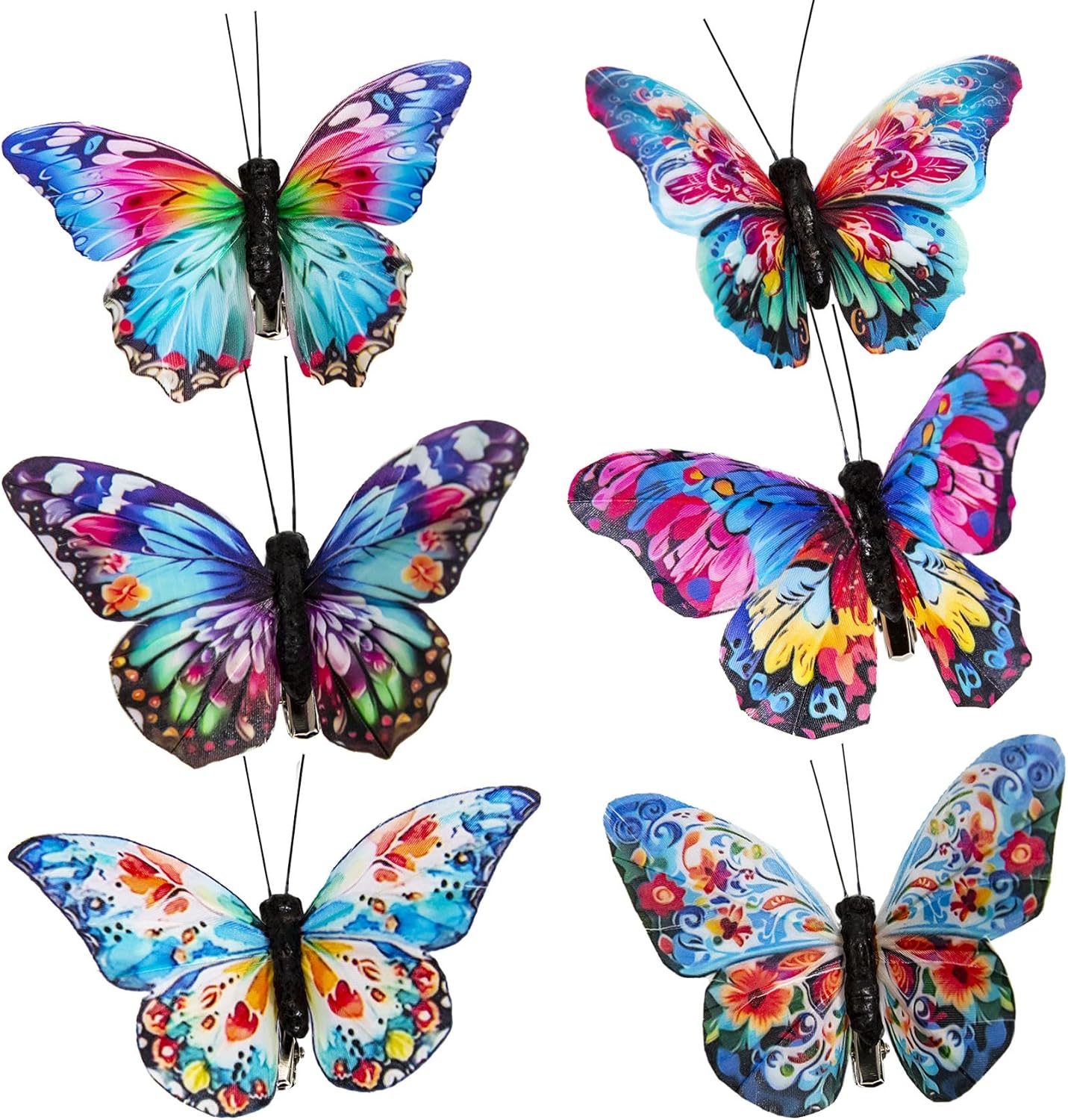 Cartanfill-Decorative 3D Butterfly Clips, 12 Pack, Multicolor Feather Design, Party and Christmas Tree Ornaments