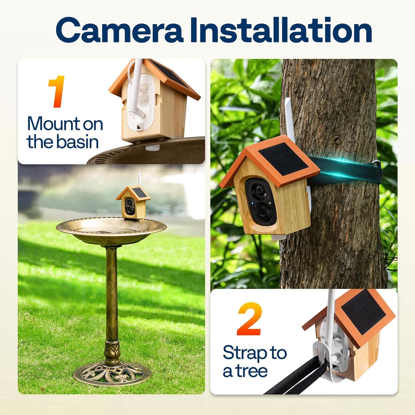 VIVOHOME Smart Polyresin Bird Bath with Camera, 2K HD Solar Powered Outdoor Bird Feeder with Night Vision, AI Bird Identification, Two-Way Audio, Instant Motion Alerts, 2.4GHz WiFi, Copper