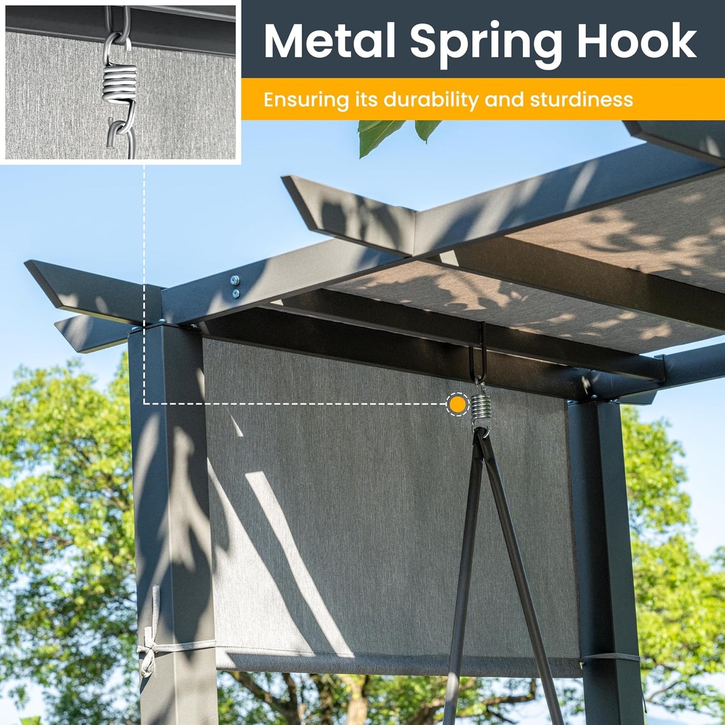 Pamapic 3-Seat Porch Swing Bed with Adjustable Canopy, Outdoor Hanging Swing Chair with Stand, Wicker Armrests, Patio Hammock Swinging for Porch, Backyard, or Garden, Comfortable Cushion, Gray