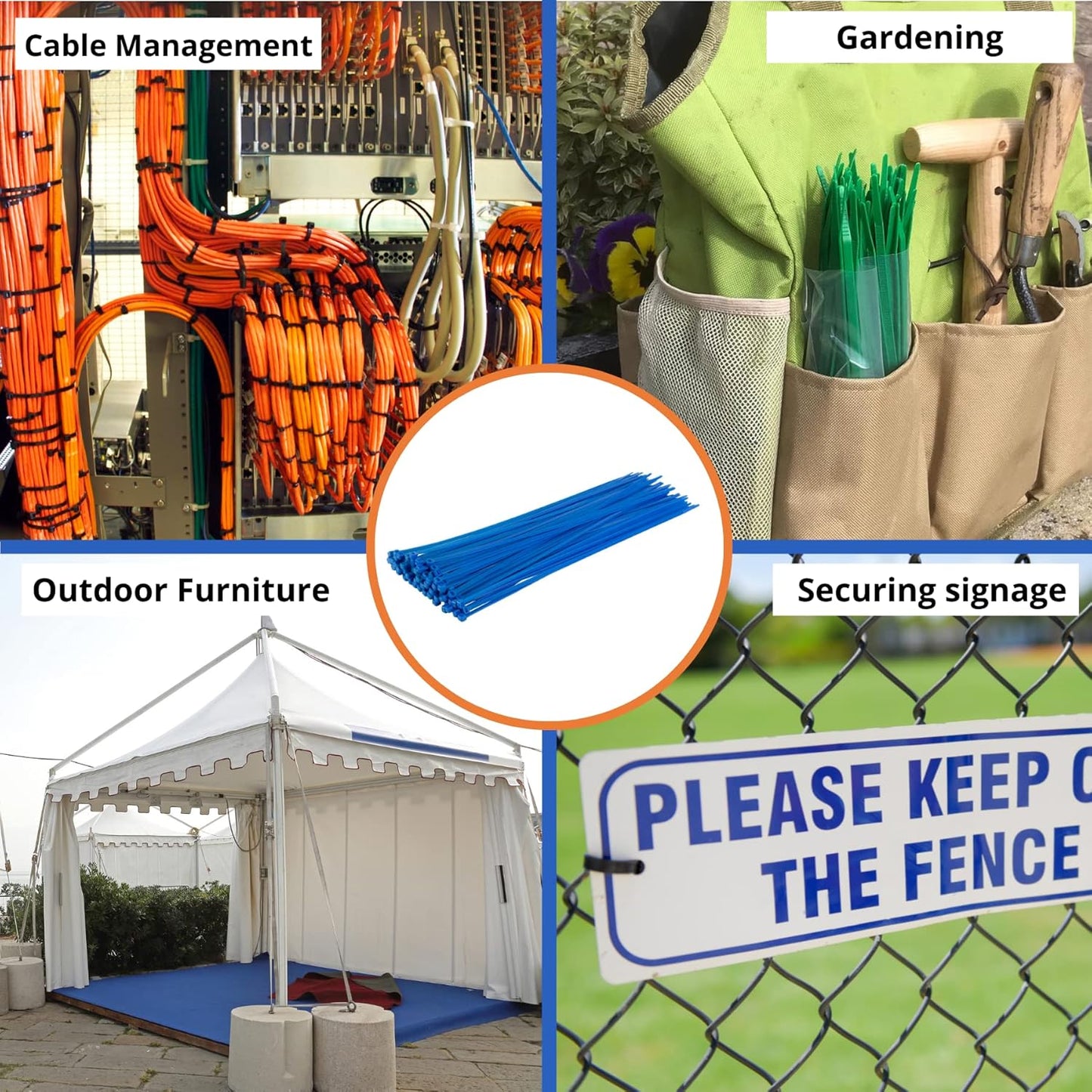 GTSE 12 Inch Blue Zip Ties, 100 Pack, 40lb Strength, UV Resistant Long Nylon Cable Ties, Self-Locking 12" Tie Wraps