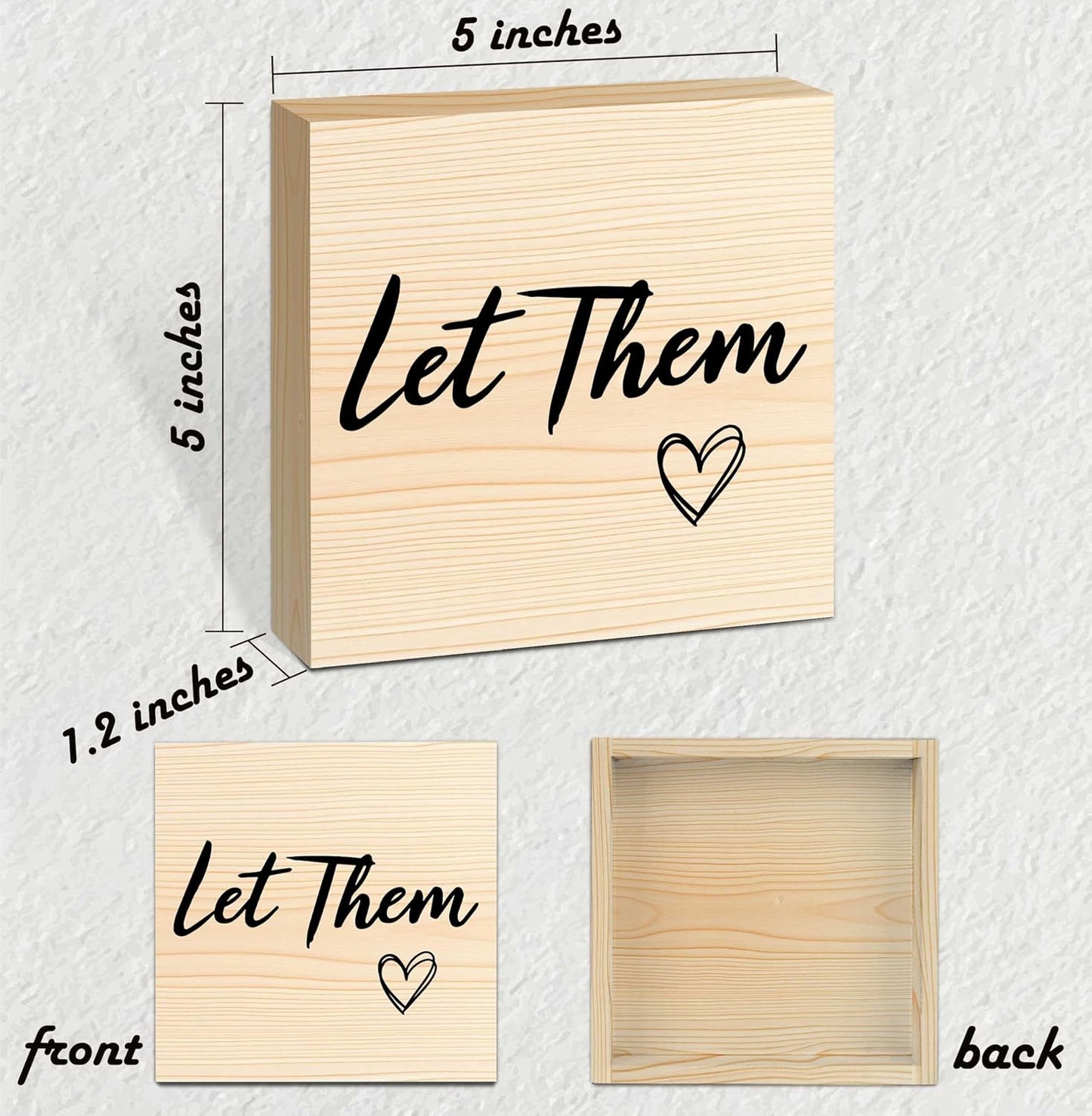 Let Them Wooden Sign, Mental Health Quote Farmhouse Wood Box Sign 5 x 5", Let Them Office Desk Accessories for Cubicle Decor, Office Gifts for Coworkers Women, Office Decorations for Work (Wood Color)