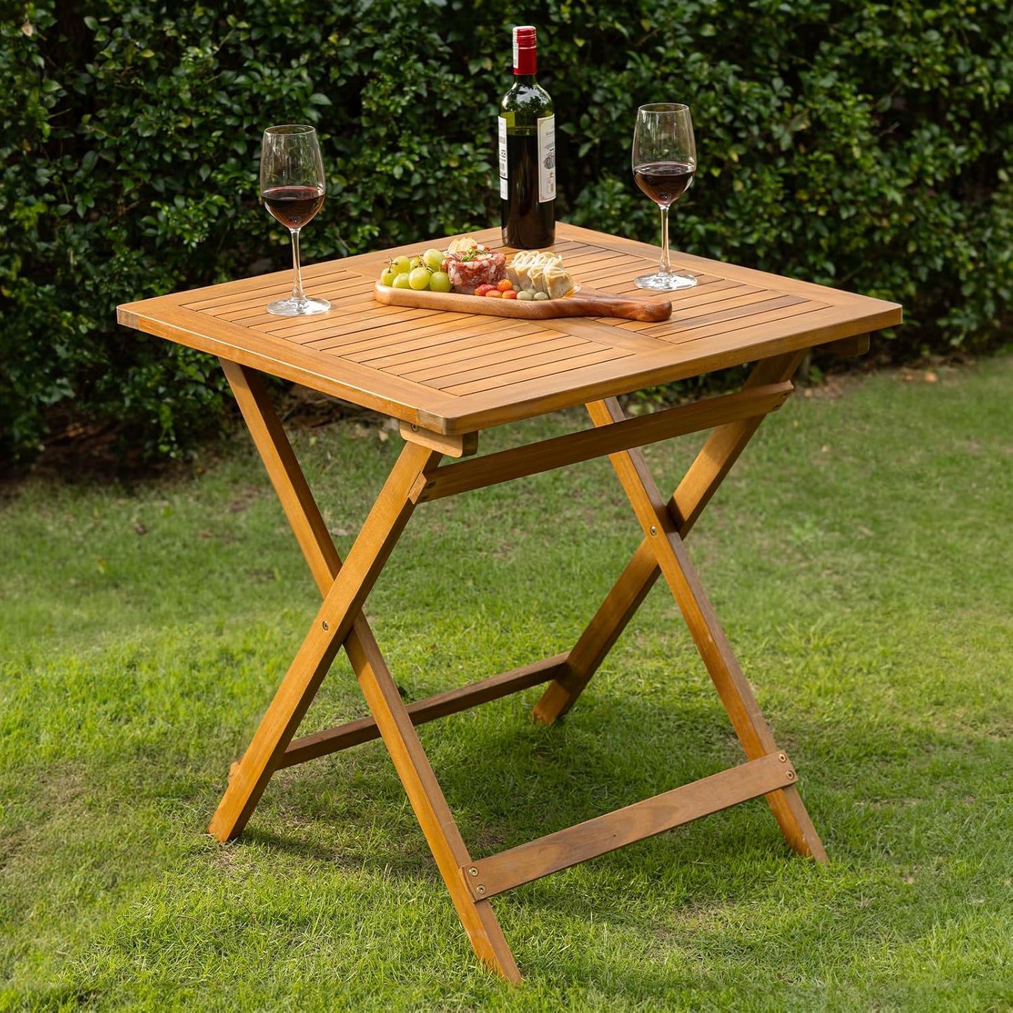 IDZO Legolas FSC Acacia Wooden Folding Table, Heavy Duty 270lbs Capacity, Elegant & Rustic Design for Garden, Backyard, Porch, Patio, Easy Assembly