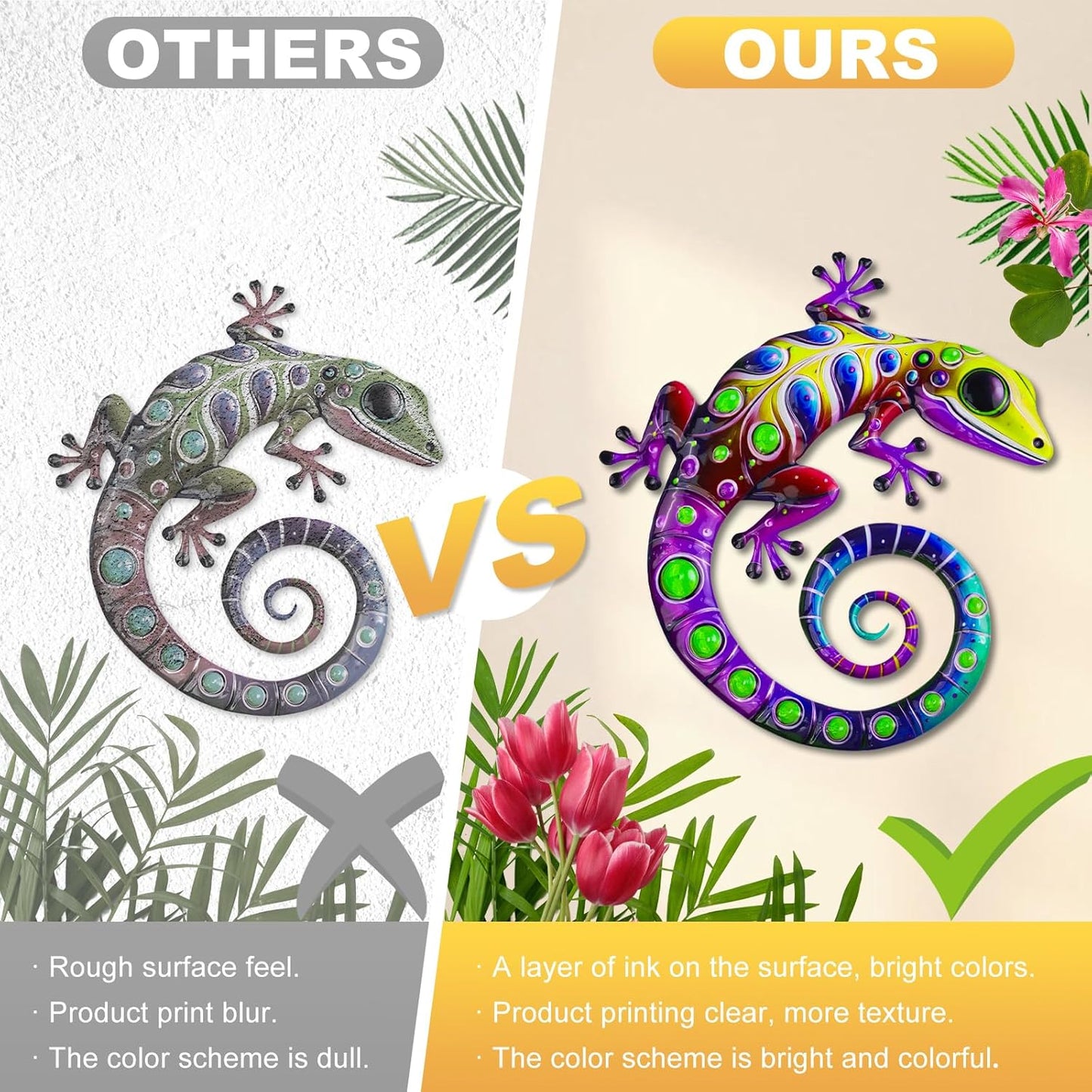 ULENDIS 4 Pack Metal Gecko Wall Decor, 7.8 Inch Lizard Outdoor Wall Art Fence Decorations for Patio and Yard, Colorful Hanging Decoration for Garden Living Room Bedroom Patio Balcony