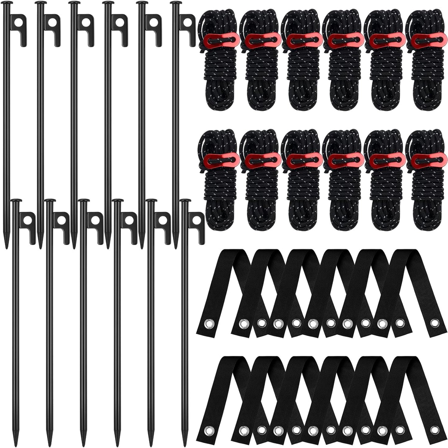 Suzile 60 Pcs Tree Stake Kit, Heavy Duty Tree Staking and Supports for Leaning Trees Include 11. 8'' Steel Stakes 15. 8'' Support Straps 13. 12 ft Ropes for Anchoring Hurricane Protection (Black)