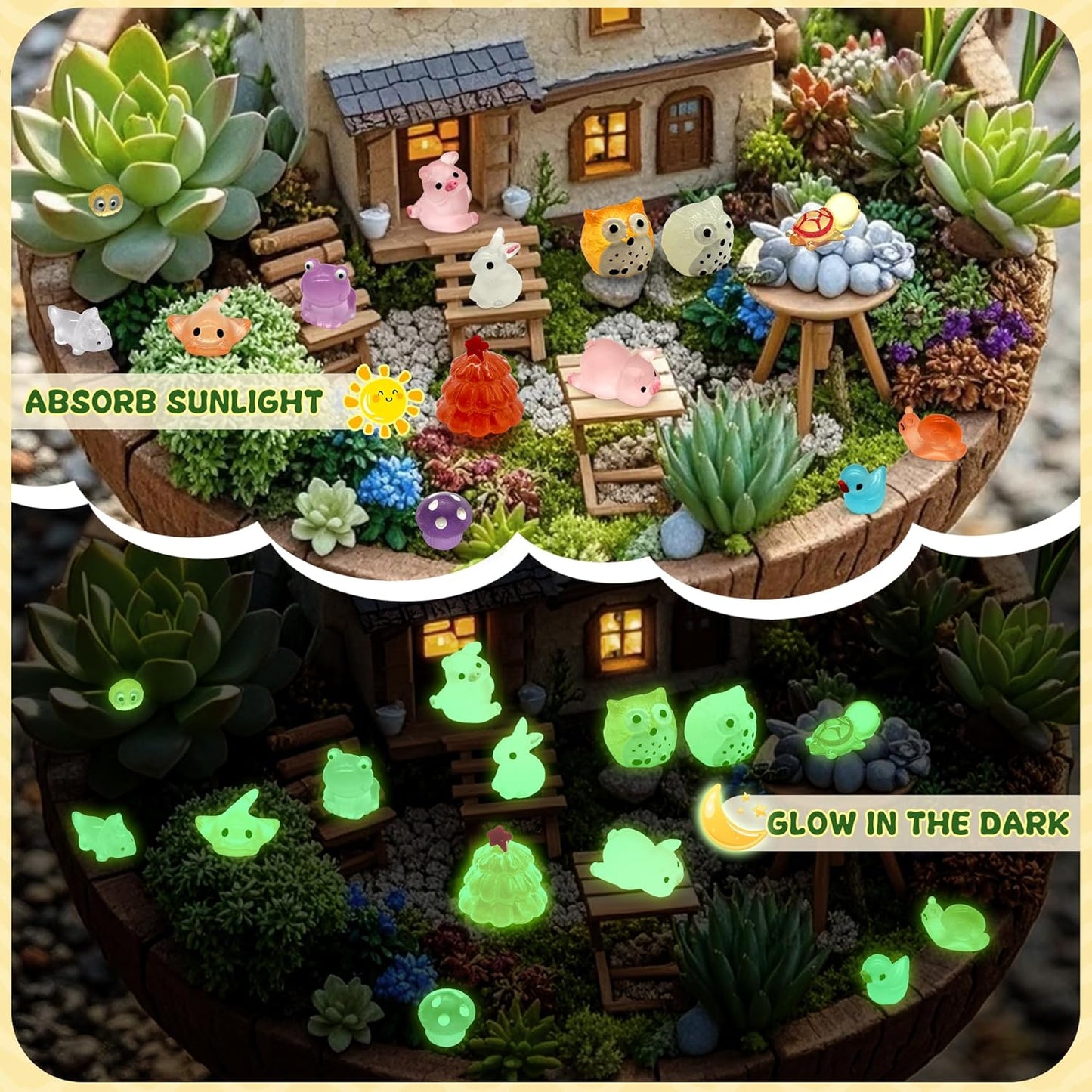 Tardigrade 100pcs Luminous Mini Resin Animals, Tiny Mini Animal Figures to Hide, Miniature Figurines Glow in The Dark Variety Micro Landscape for Potted Plants Garden Aquariums Dollhouse Gift Package
