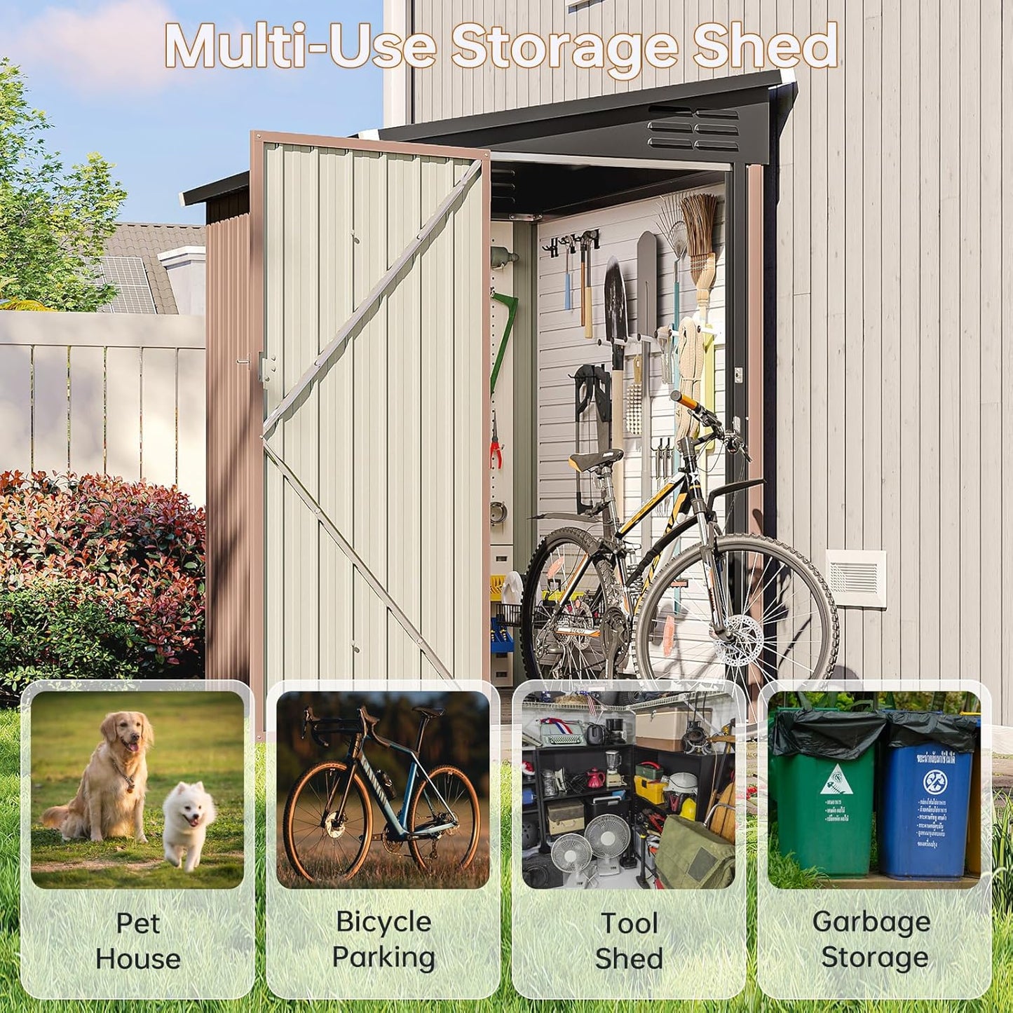 6x4 FT Lean to Shed, Outdoor Metal Storage Shed, Utility Steel Tool Shed with Lockable Door for Bike, Garden, Backyard, Patio, Lawn