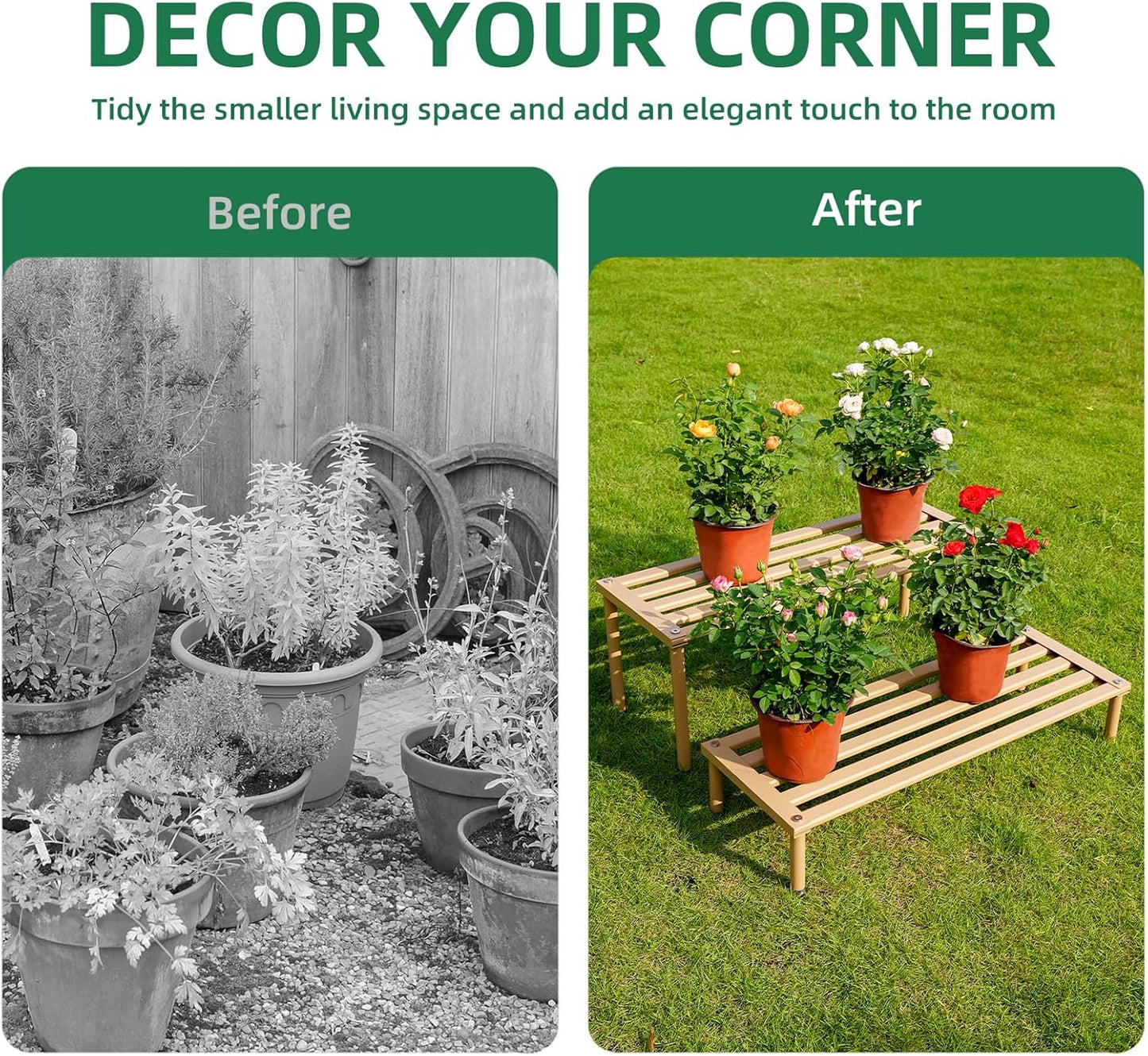 Metal Plant Stand, Rust-proof Aluminum Display Rack, Plants Display Stands Decoration Racks for Living Room Garden Balcony Patio (Wood Color, 42.5Inch Tall Leg)