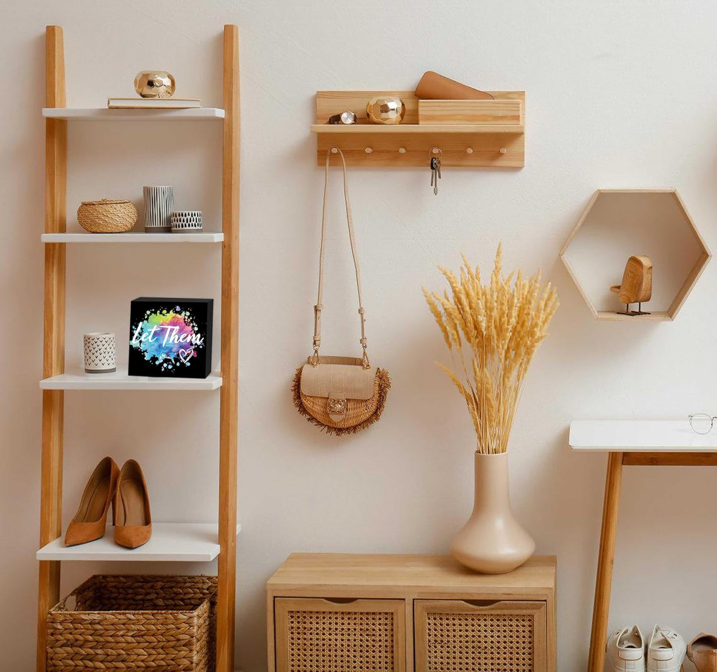 Let Them Wooden Sign, Desk Decorations For Women Office, 5x5 Inch Colorful Splash Funny Office Decor Black Wood Box Sign, Desk Shelf Cubicle Accessories, Appreciation Gifts for Coworkers Boss, 02