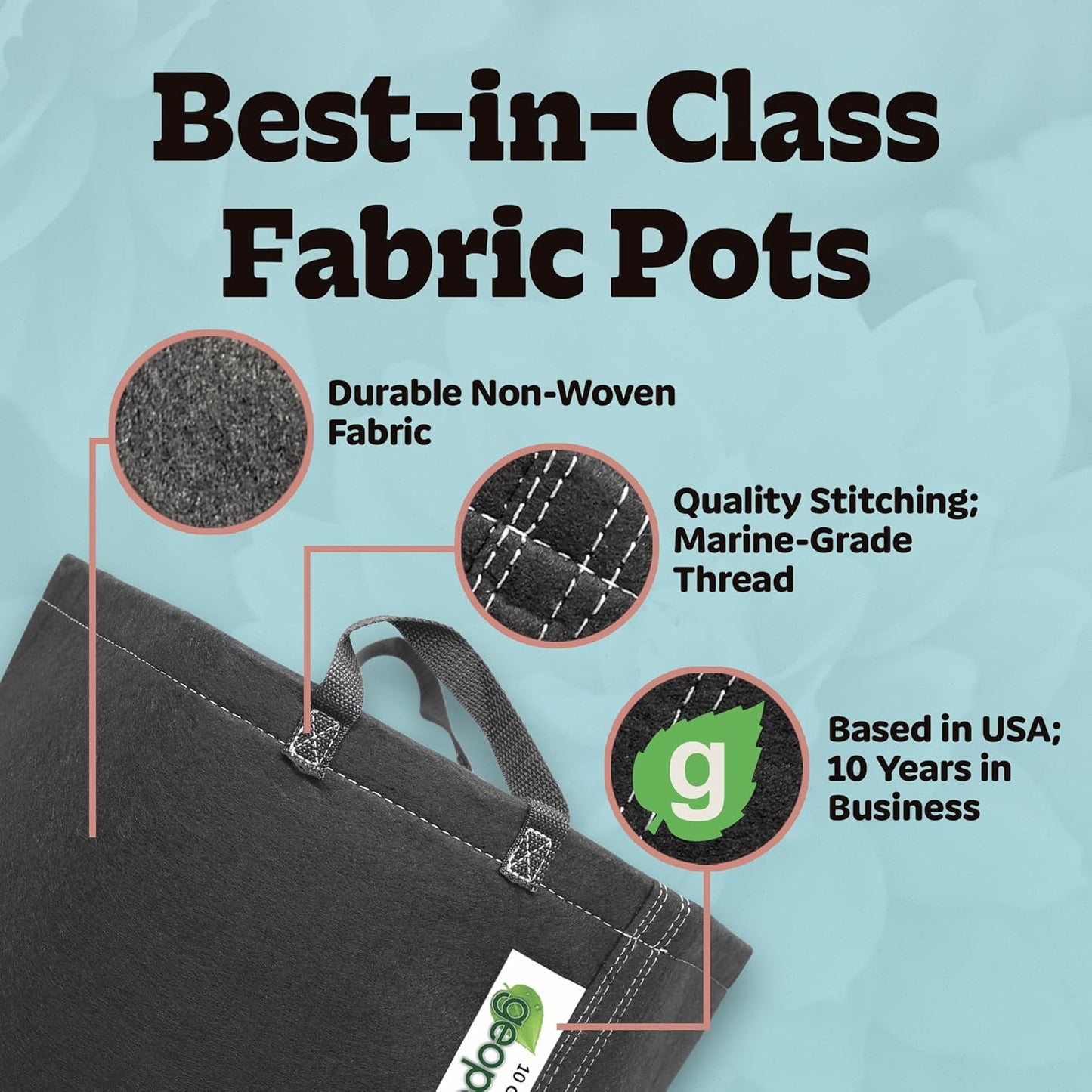 10 Gallon Fabric Grow Bags with Handles for Vegetables, Houseplants, Herbs & Flowers |5-Pack| Fabric Pots for Outdoors and Indoors, Aerated Fabric Grow Bags