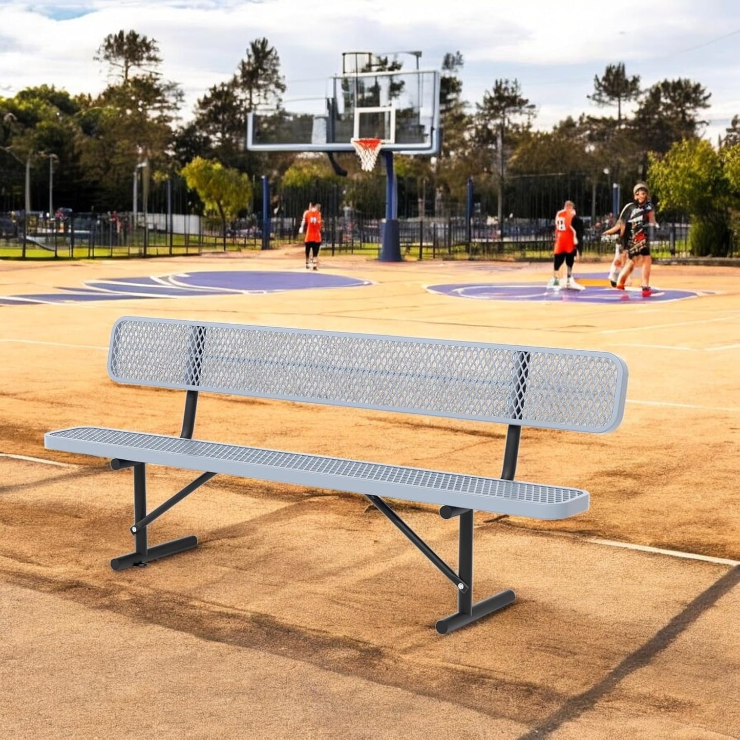 8FT Benches for Outside, Heavy-Duty Outdoor Garden Bench W/Back, Metal Park Bench for Sitting Area, Commercial Bench for Patio Porch Backyard School Sports Church Locker Room Shopping Centers