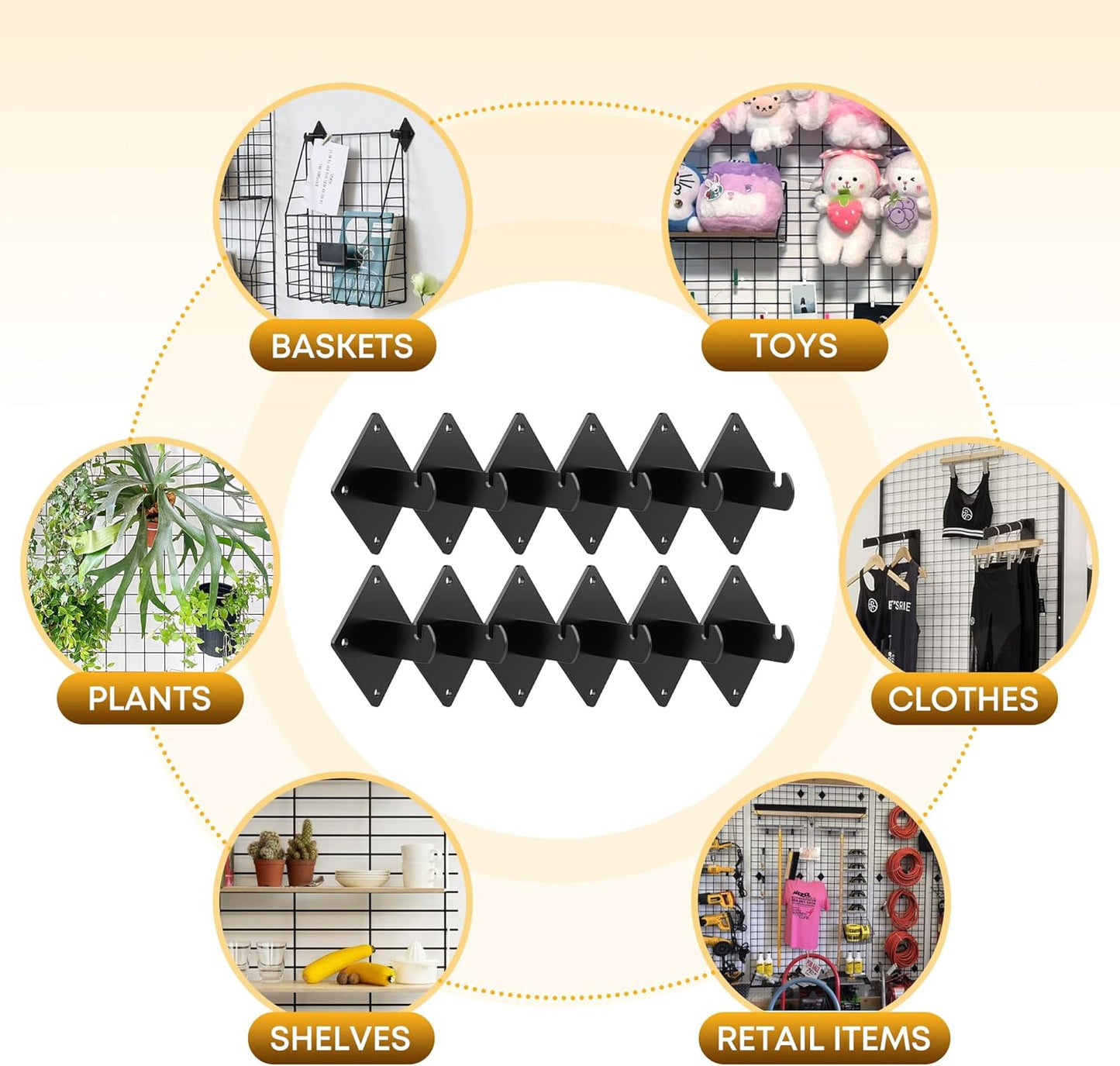 Gridwall Mount Brackets with Screws, Grid Wall Mount Trellis Brackets, 12 Pcs Grid Wall Accessory, Black Grid Wall Mount for Wire Grid Panel Clothing Store Cloakroom Retail Display Wall