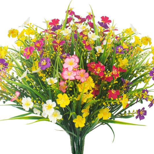 12 Bundles Artificial Flowers Faux Plants Spring Decoration Plastic Plants UV Resistant Shrubs for Home Indoor Outside Garden Window Porch Pots Decoration (Multicolor)