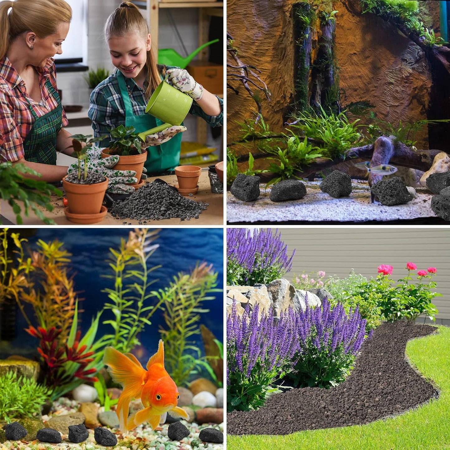 10 lb 0.8-1.2 Inch Small Black Lava Rocks for Fire Pits, Indoor Fireplaces, Outdoor Gas Fire Tables, Garden Landscaping Decoration