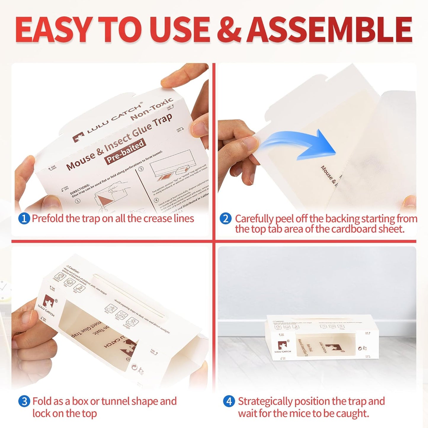 LULUCATCH Glue Traps,12 Pack Mouse Traps Indoor for Home, Pre-baited Non-Toxic Bulk Adhesive Bug Catcher, Sticky Traps for Catching Bugs, Mice, Spiders, Cockroaches, Pet Safe Pest Control