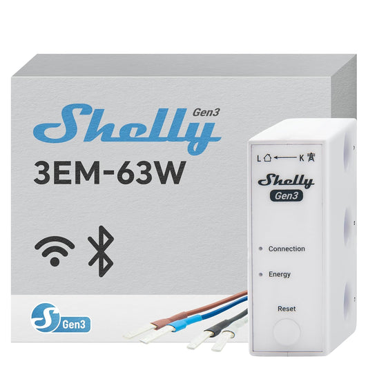 Shelly 3EM-63W Gen3 | Wi-Fi Operated Smart 3-Phase Energy Meter | Home Automation | Compatible with Alexa & Google Home | iOS Android App | No Hub Required | Data Logging | Solar Photovoltaic Ready