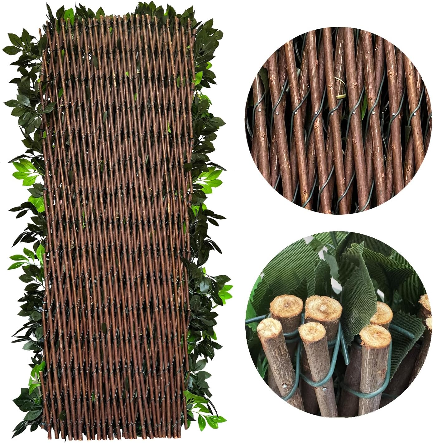 Expandable Fence Privacy Screen for Balcony Patio Outdoor,Decorative Faux Ivy Fencing Panel,Artificial Hedges (Single Sided Leaves) (4, Branches -Purple Fowers)
