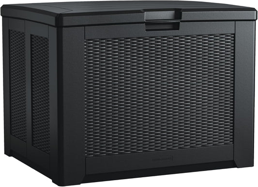 Rubbermaid Medium Resin Outdoor Storage Deck Box (74 Gal), Weather Resistant, Black, Deck Organization for Home/Backyard/Pool Chemicals/Toys/Garden Tools/Porch/Patio Cushions