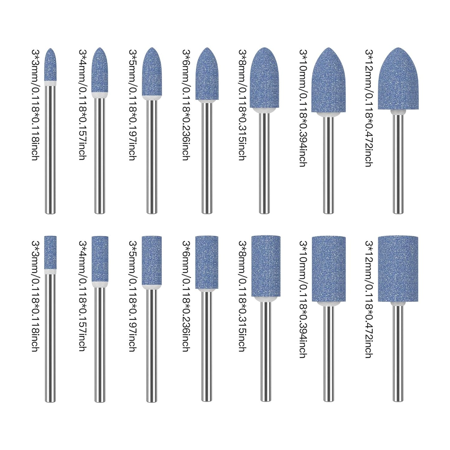 HUHAO 14Pcs Rotary Grinding Stone- 3mm Shank Assorted Shape Abrasive Stone Mounted Grinding Point Sharpening Bits for Rotary Tool Drill, Grinding, Polishing