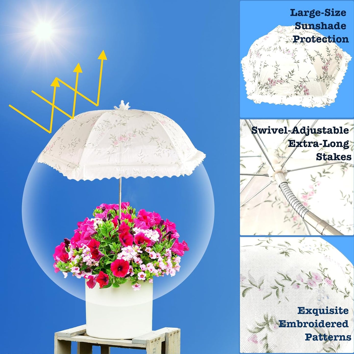 TIMSO Adjustable 3 Pack Plant Shade Umbrella for Outdoor Garden - Sun Protection Cloth & Umbrella for Plants, Potted Plants, and Garden Beds