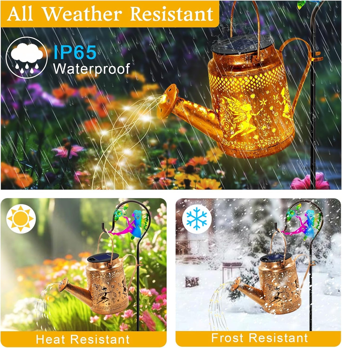 Fariy Solar Lights Outdoor Waterproof, Solar Watering Can Lights with Shepherd Hook, Metal Angel Hanging Lantern Garden Decor Yard Outside Patio Lawn, Gifts for Mom Grandma Women Birthday