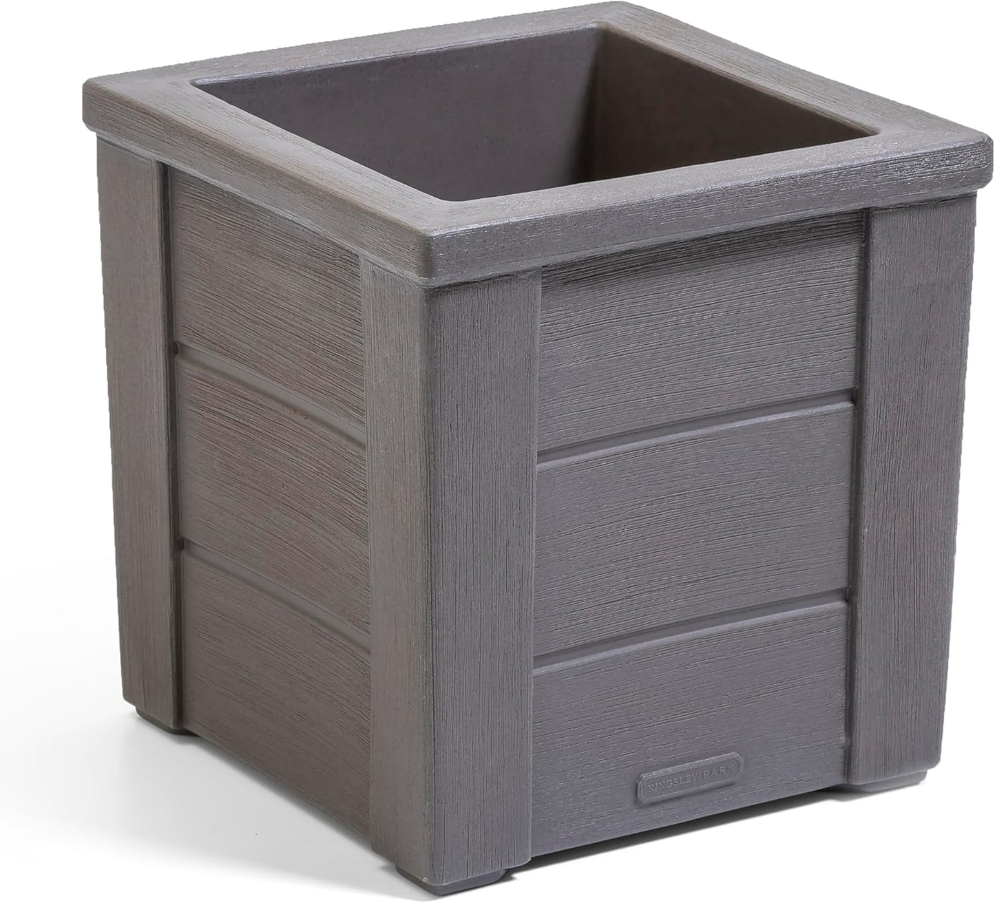 Step2 Lakewood Square Planter Box, Outside All-Season All-Weather Gardening Pot for Patio and Front Porch, Dark Cedar, 2-Pack