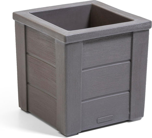 Step2 Lakewood Square Planter Box, Outside All-Season All-Weather Gardening Pot for Patio and Front Porch, Dark Cedar, 2-Pack