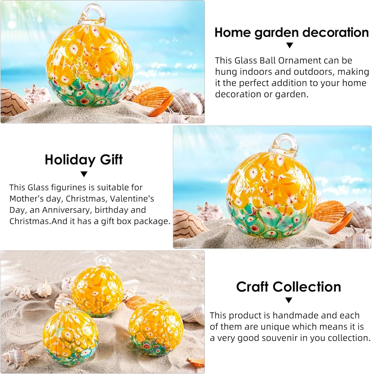 EUSTUMA Hand Blown Glass Witch Ball,Glass Ball Ornament Hanging Garden Gazing Ball Indoor Outdoor Home Décor. (6)