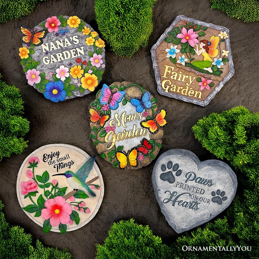 Elegant Resin Stepping Stone, Outdoor Garden Pathway Decoration (Garden with Butterflies Stepping Stone, 9.5" Decorative Outdoor Decoration)