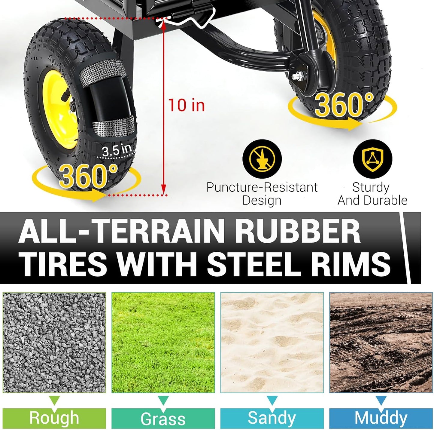 Heavy Duty Steel Garden Cart, 550LBS Pullable Metal Garden Wagon with 10" Wheels, 180° Rotating Handle and Removable Sides for Outdoor, Farm, Yard, Beach ﻿