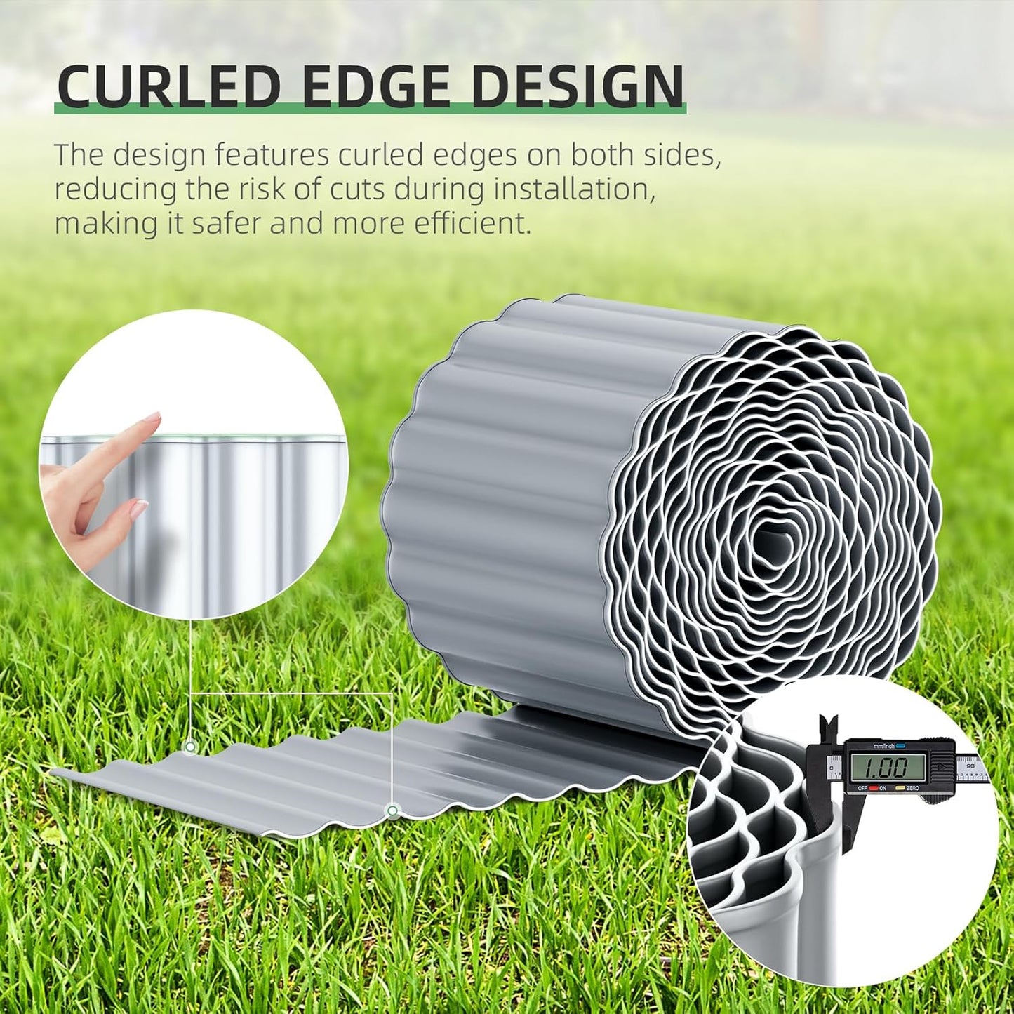 Corrugated Metal Garden Edging, 5''×50Ft Steel Landscape Edging Border, Flower Bed Edging Borders, Metal Lawn Edging for Landscaping, Garden, Pathway, Lawn, Flower Bed, Garden Fence (Silver)