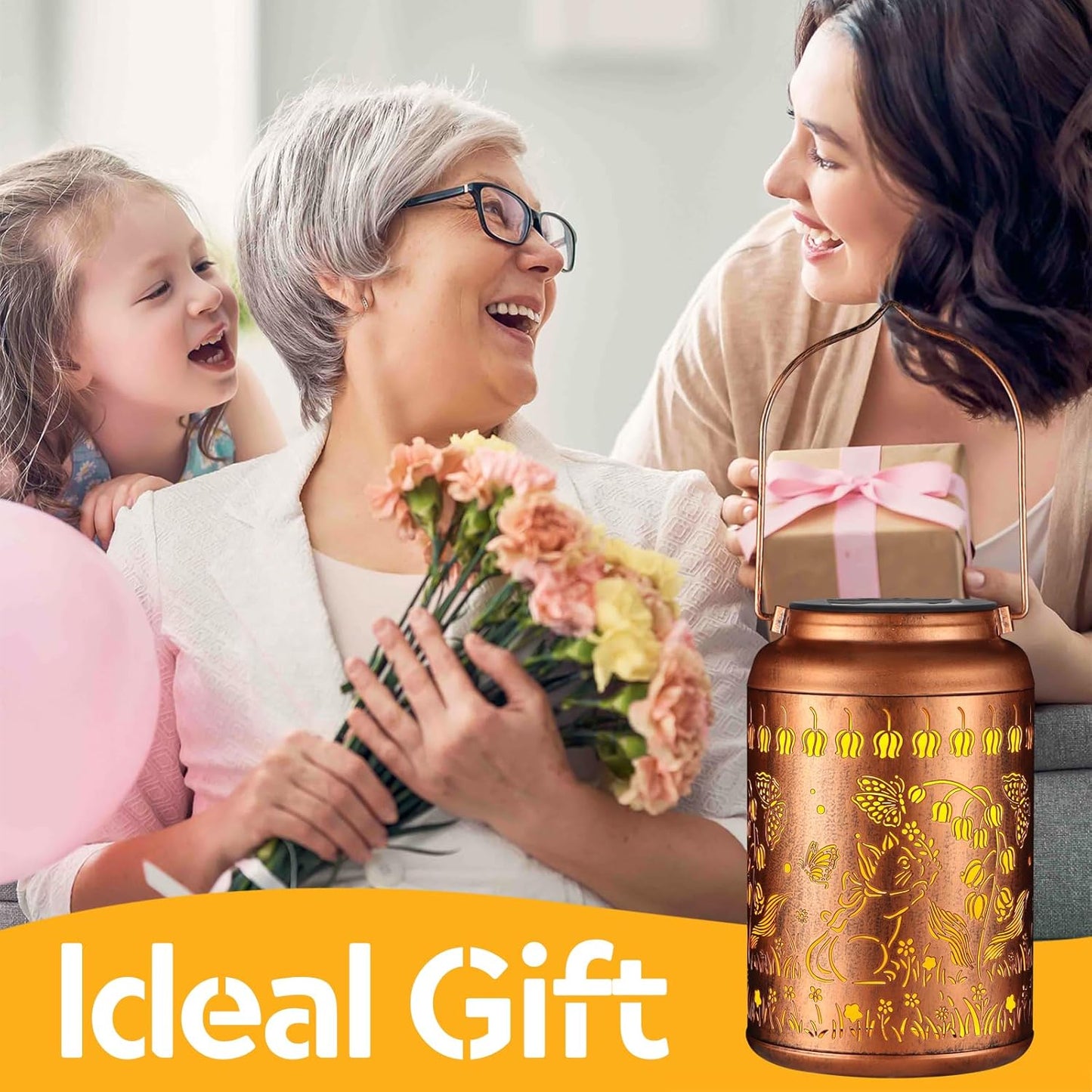 2 Pack Solar Lanterns Outdoor Waterproof, Cats Garden Decor Gifts for Women Mom Grandma Hanging Solar Lights Metal Decoration Outside for Yard, Patio, Lawn