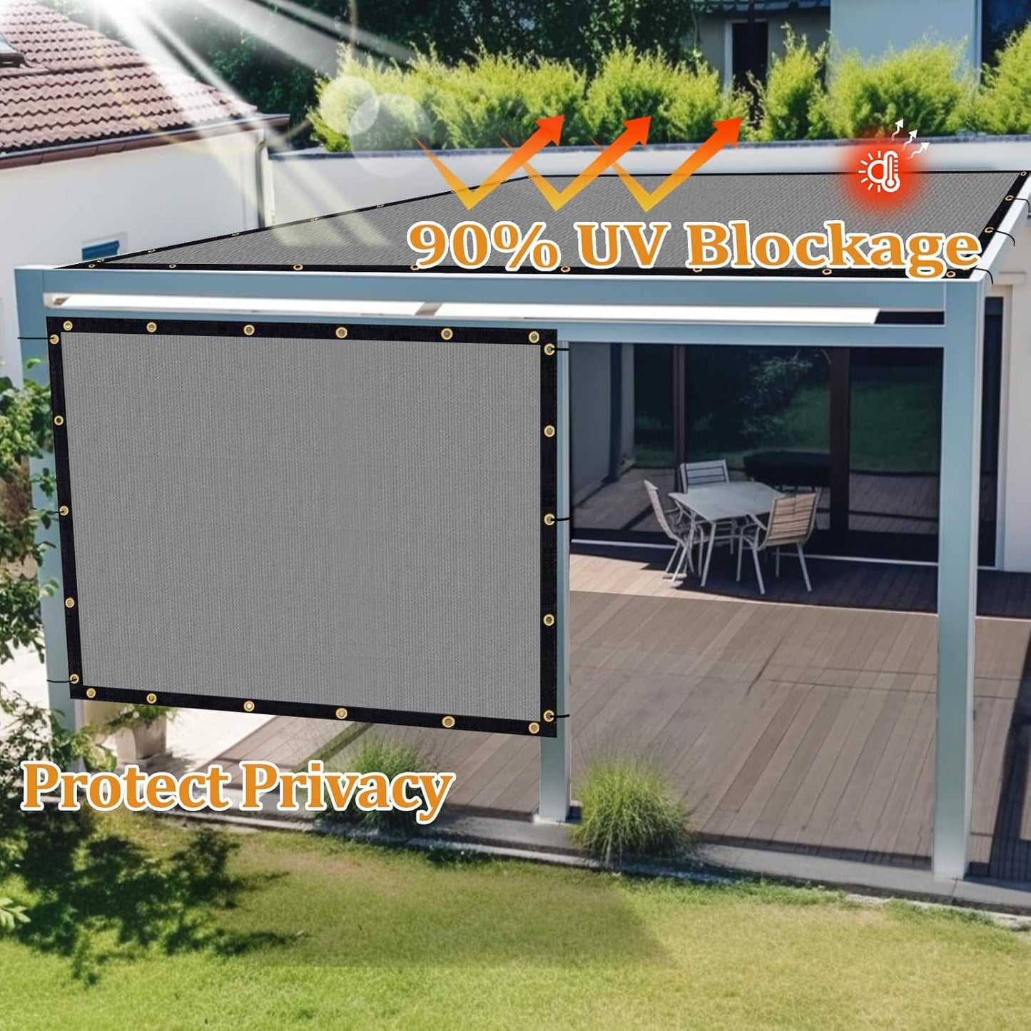 Shade&Beyond Customized Size 5' X 12' Shade Cloth with Grommets, 90% UV Protection UV Protection Mesh Tarp Sun Screens for Patio GN01, Light Gray